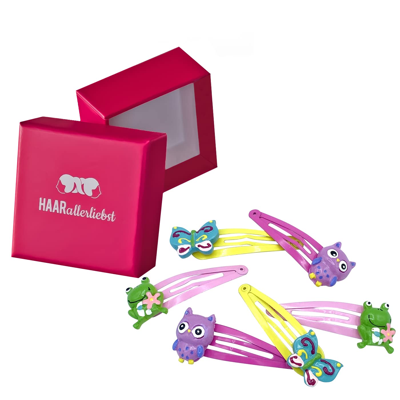 Detalle de Haarallerliebst Haarspangen Set für Kinder – 6 Stück Einhorn & Eis mit Glitzer, Aufbewahrungsbox weiss