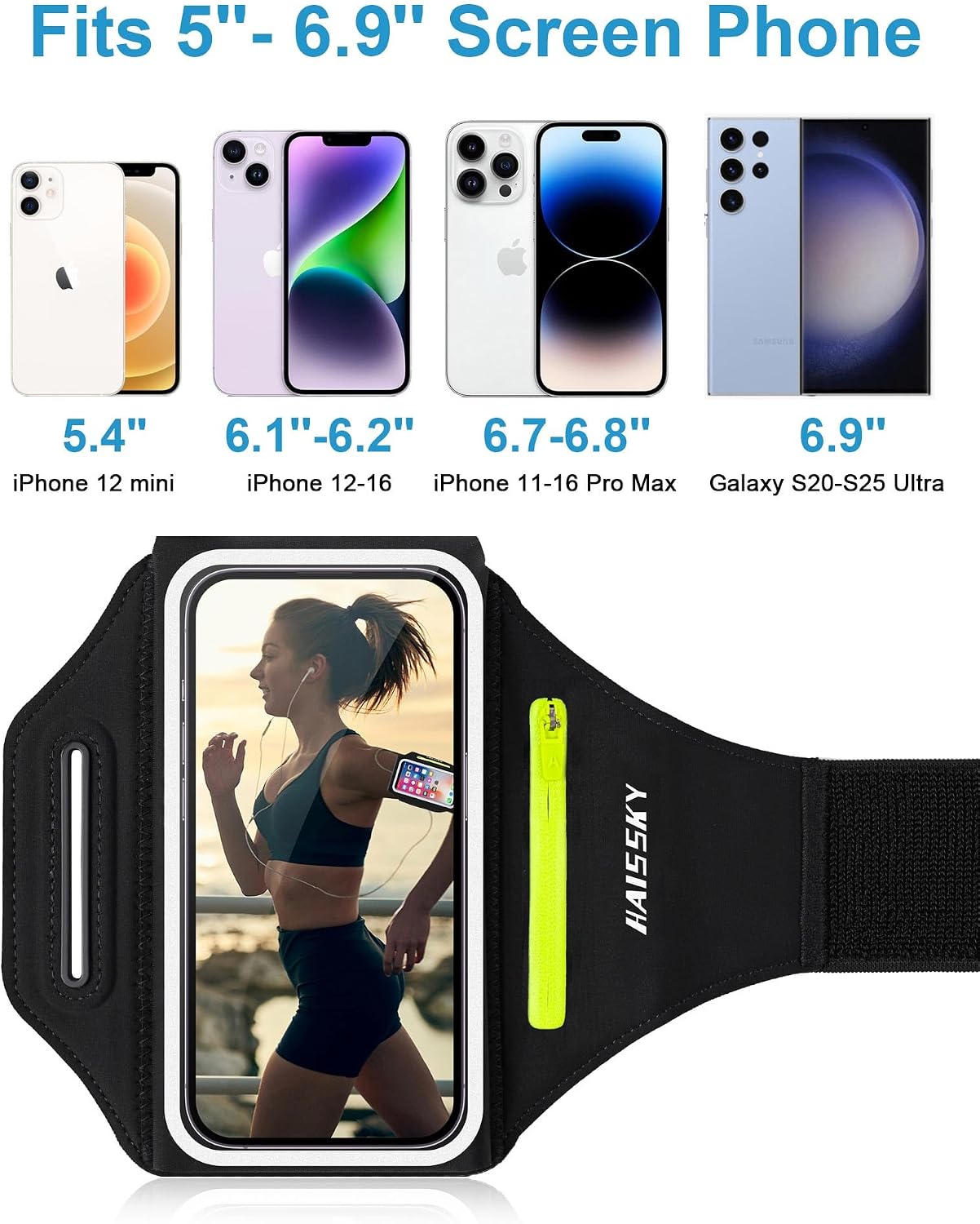 Thumbnail 6 de Razobws Running Armband Phone Holder with Airpods Zipper Pocket for Up to 6.9" Phones