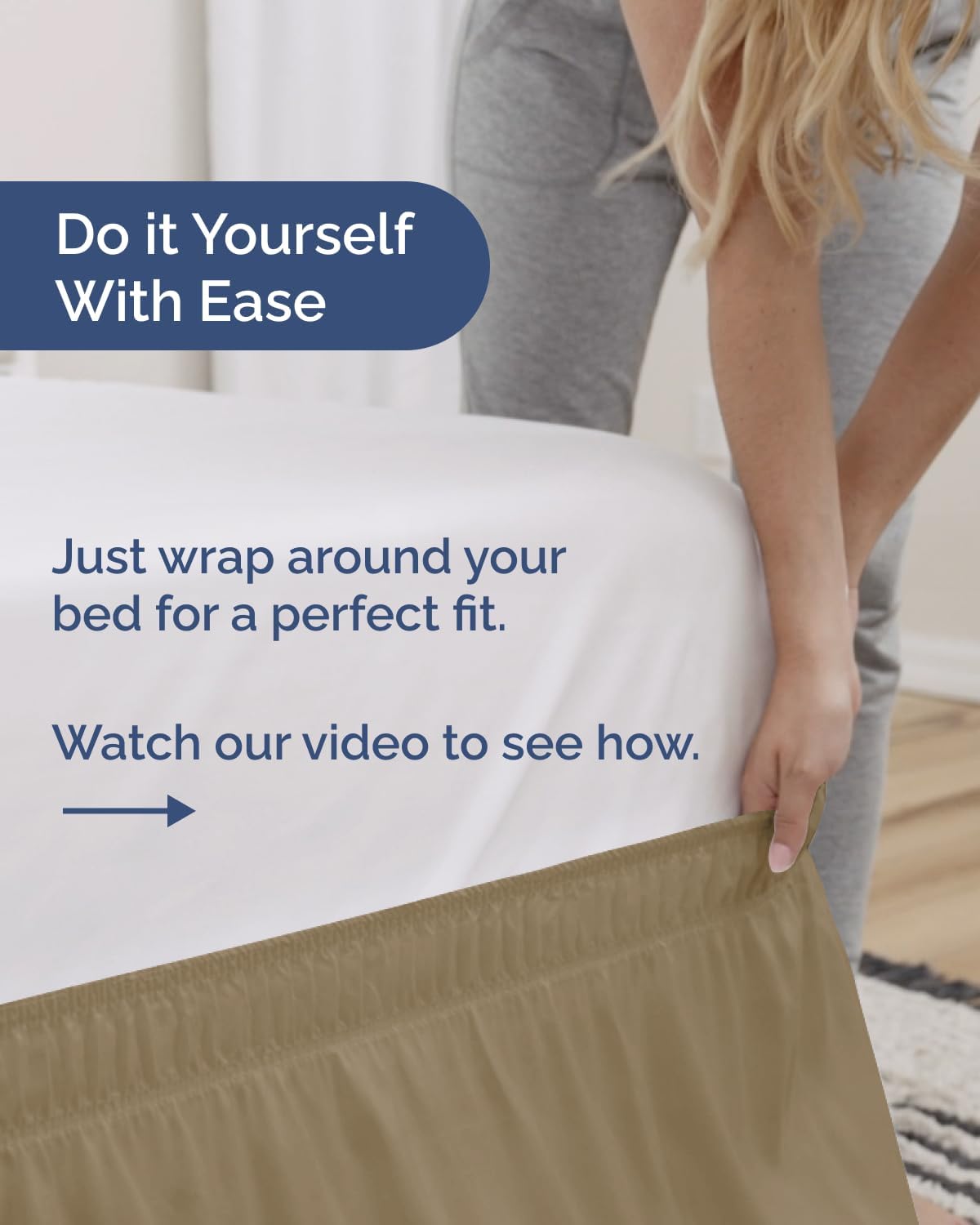 Thumbnail 2 de CGK Unlimited Wrap Around Dust Ruffle Bed Skirt (Beige) for Twin/Twin XL — 18" Drop, Easy Fit Elastic Strap