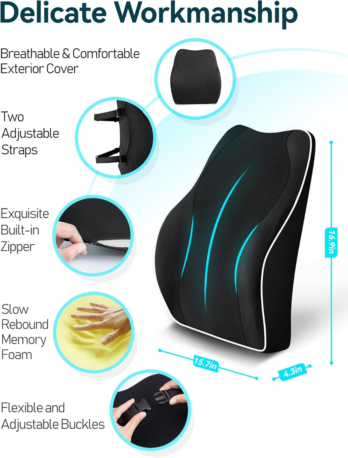 Thumbnail 4 de Travel Ease Ergonomic Lumbar Support Cushion (Memory Foam, Black)