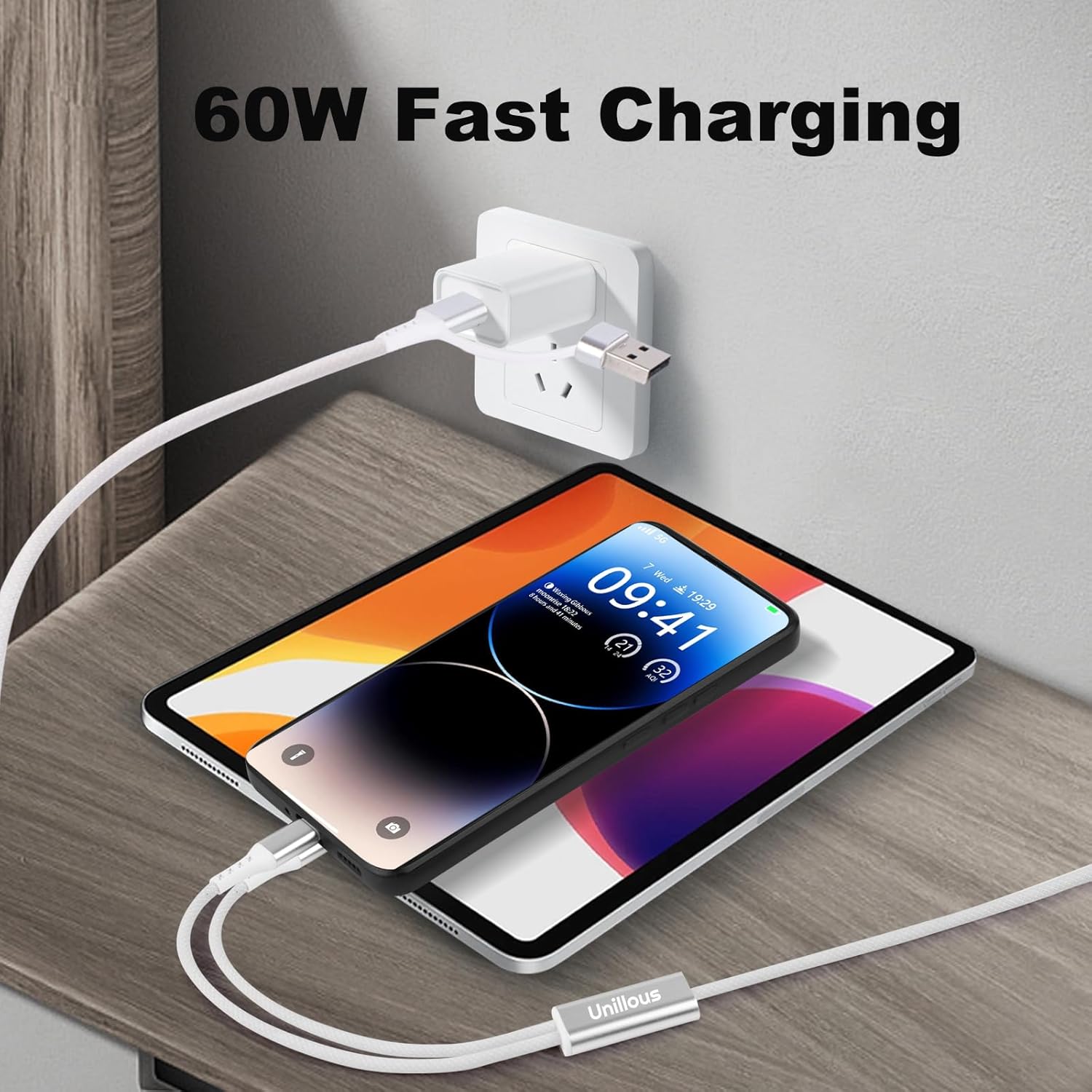 Thumbnail 2 de Unillous 4-in-1 USB-C charger cable (1.2m, up to 60W) for Phone 17/16/15 Pro Max and more