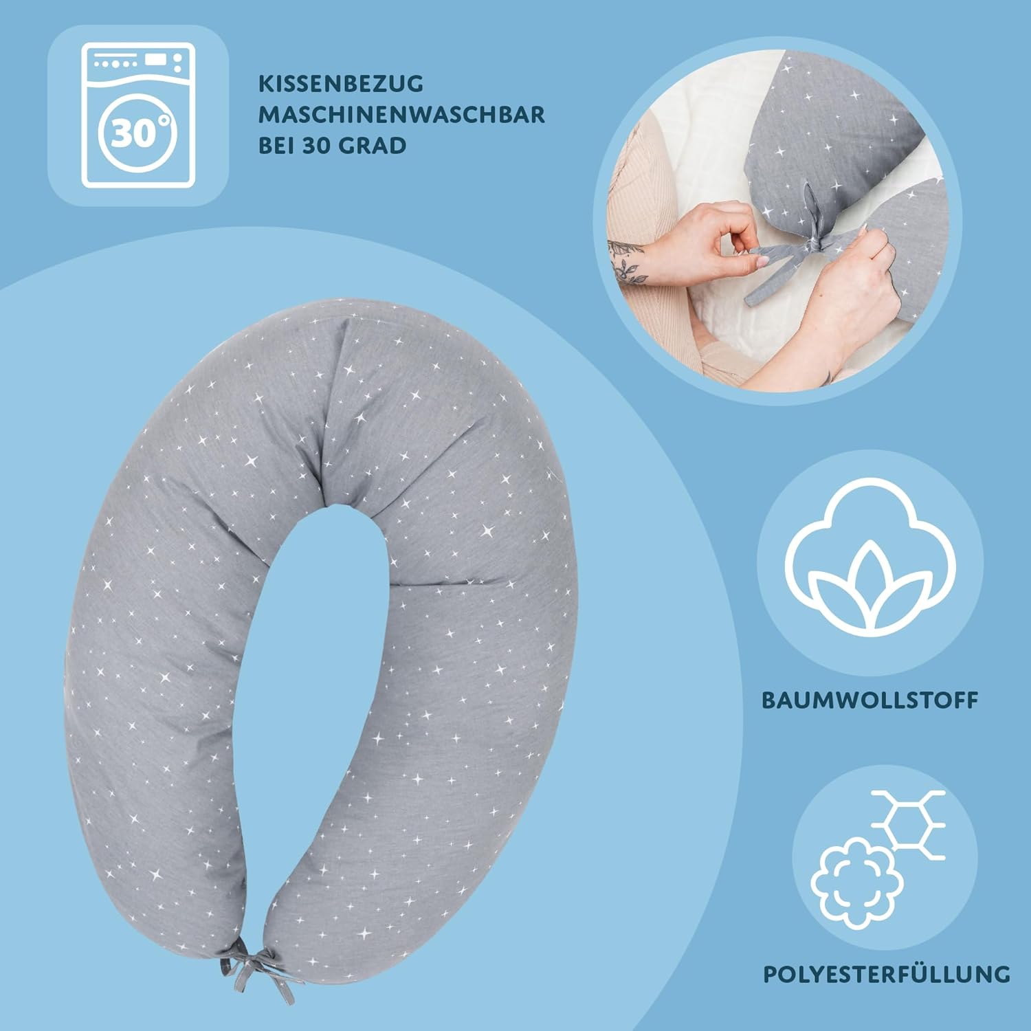 Thumbnail 3 de Totsy Baby Cuscino gravidanza 190 cm a forma di C con rivestimento sfoderabile