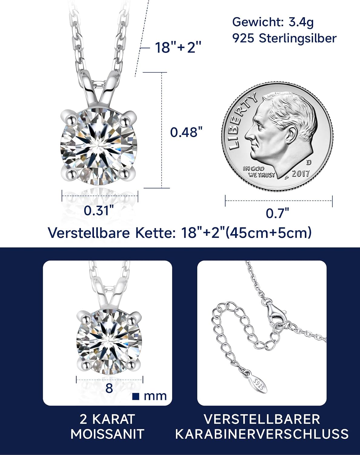 Thumbnail 5 de MomentWish Moissanite Halskette 1 Karat Solitär