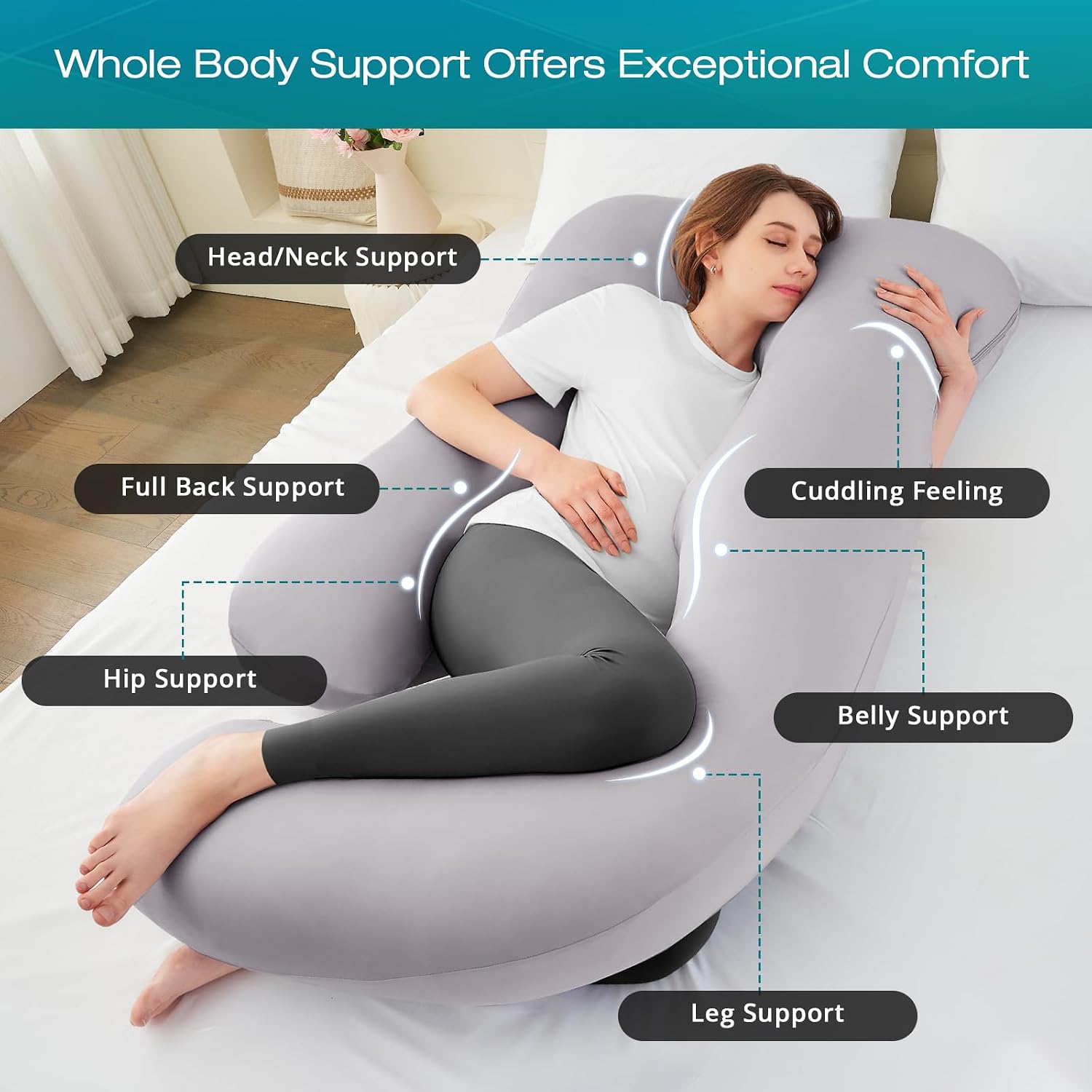 Thumbnail 1 de Sasttie Cooling U-Shaped Pregnancy Pillow: Full-Body Support for Comfort and Rest