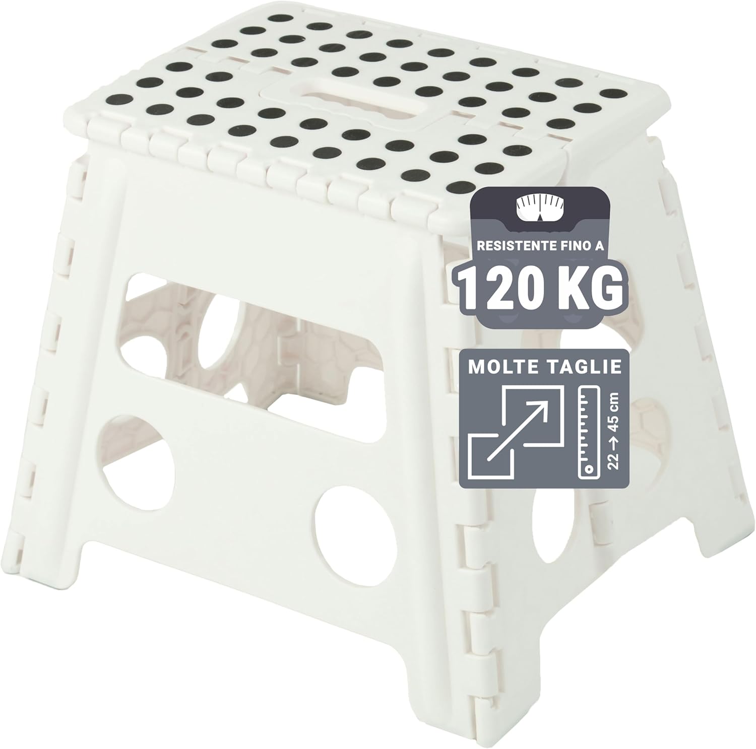 ZOLLNER Sgabello pieghevole 30 cm – sedia pieghevole bianca, versatile per casa e campeggio