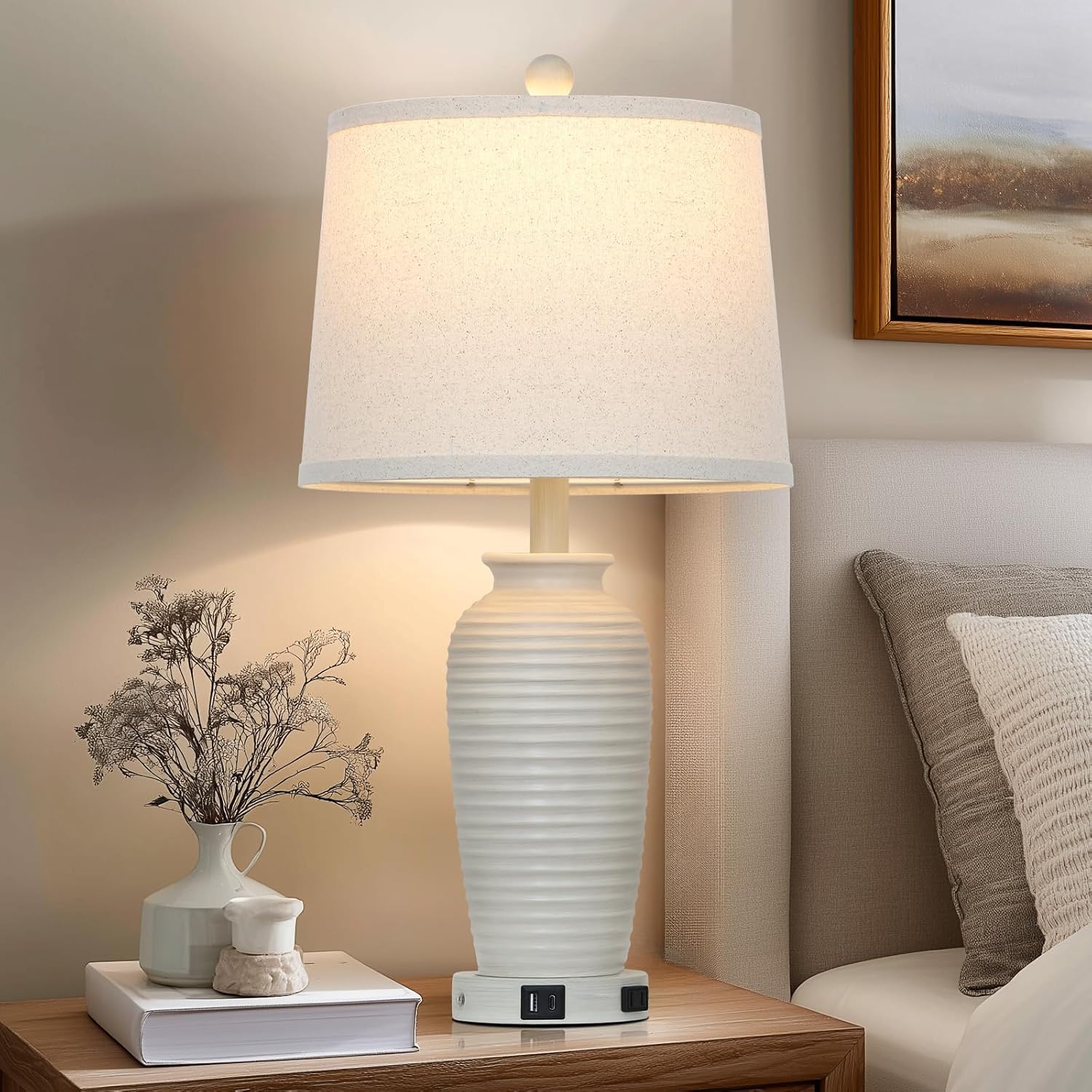 Thumbnail 6 de CINSARY TD-CS-225-1PK 25" Farmhouse Table Lamp with Touch Dimming, USB-A/C & AC Outlet