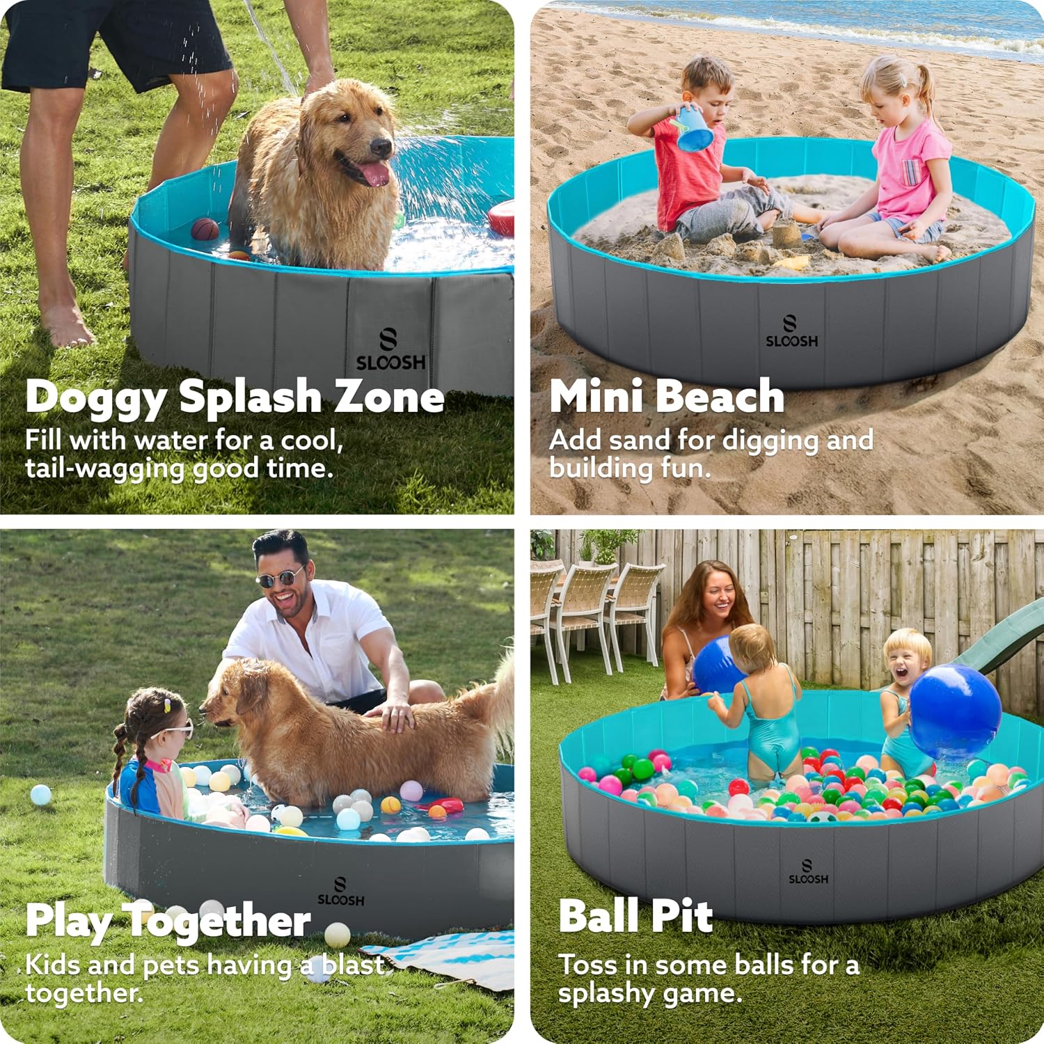 Detalle de SLOOSH Foldable Dog Kiddie Pool: Portable Hard Plastic Doggie Pool for Indoor or Outdoor Use