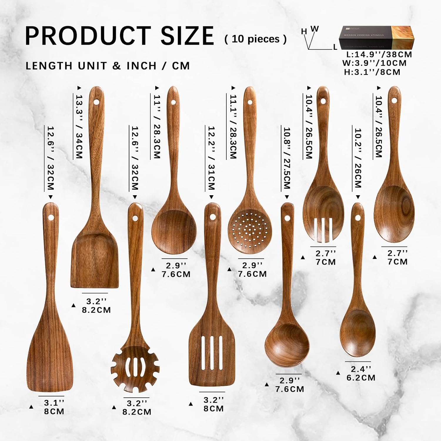 Detalle 2 de Hefild Wooden Spoons 10-Piece Acacia Utensil Set 🥄