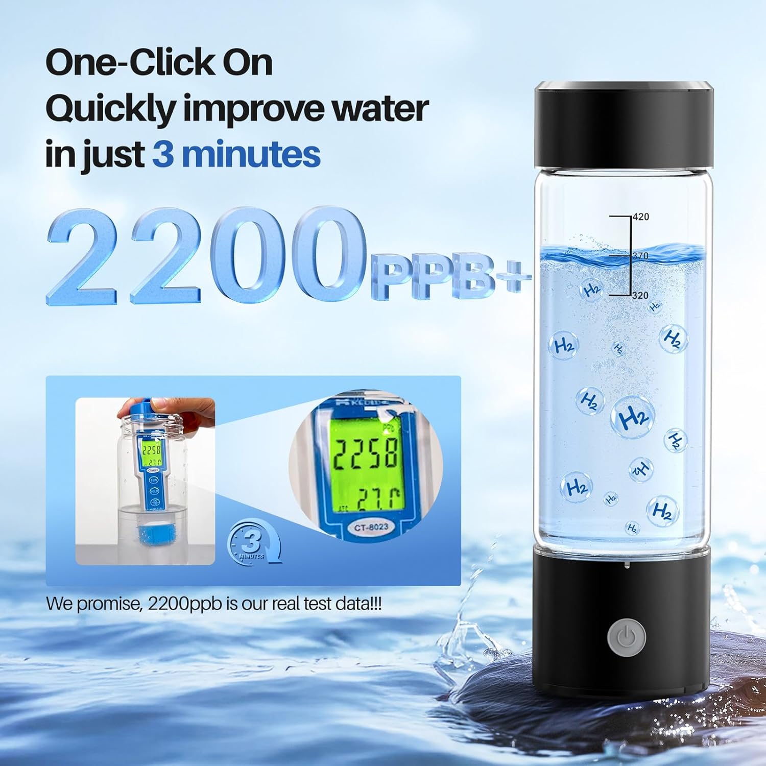 Detalle 2 de MOVOCA Hydrogen Water Bottle 2200PPB Generator 🚰