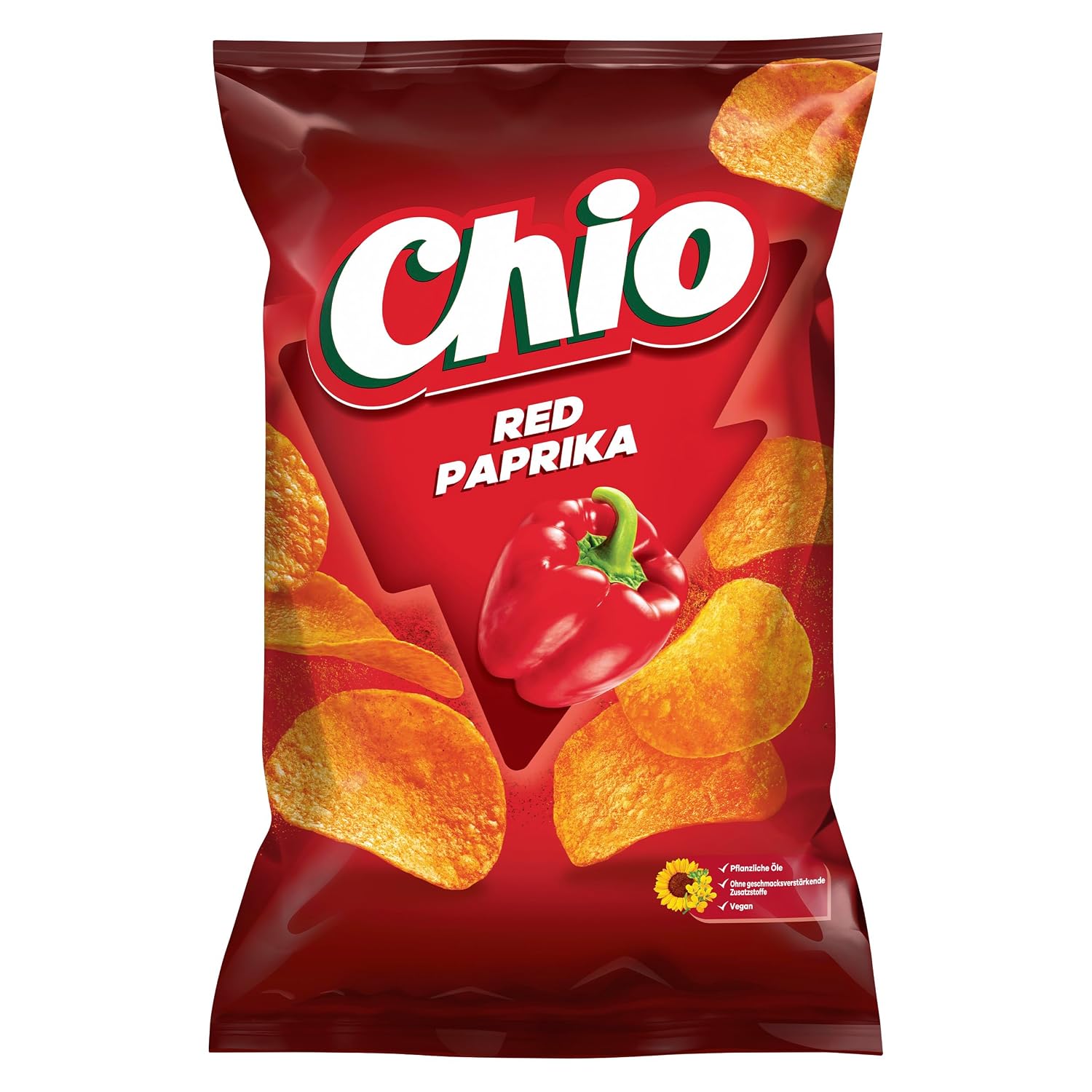 Detalle de Chio Chips Red Paprika – 10x150 g, knusprig-würzige Kartoffelchips aus Sonnenblumenöl