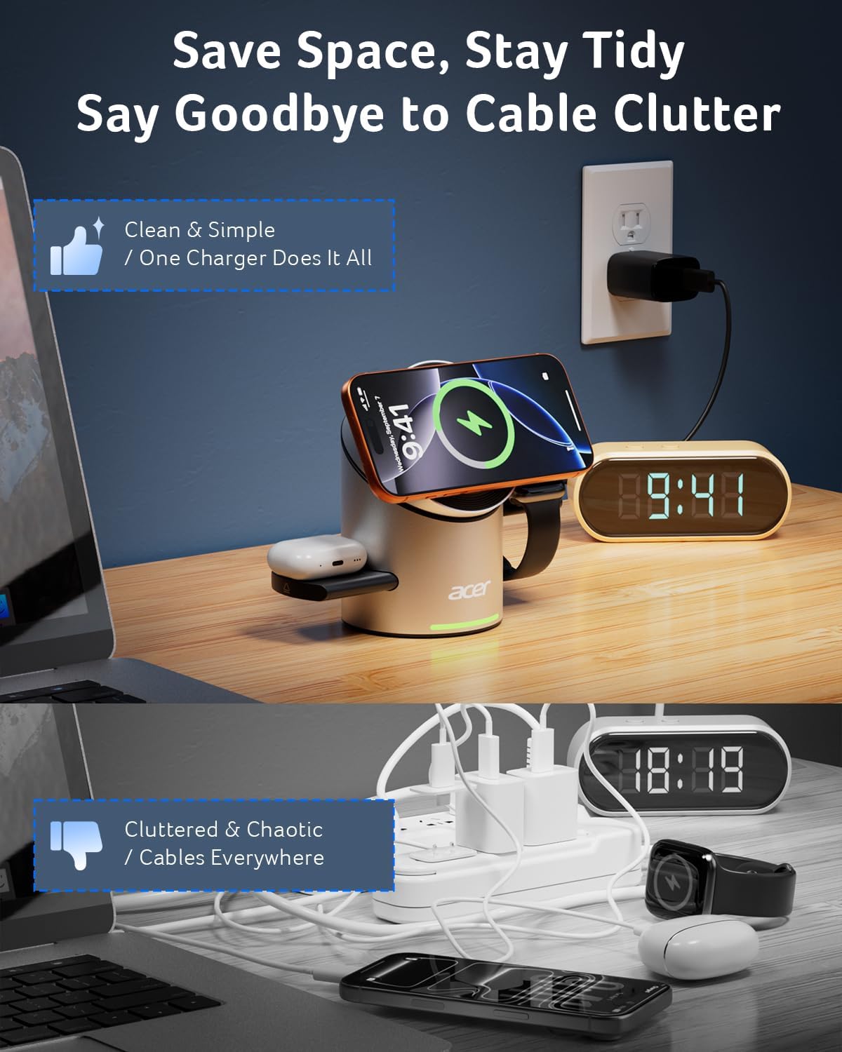 Detalle 2 de Acer 3-in-1 wireless charging station with aluminum alloy