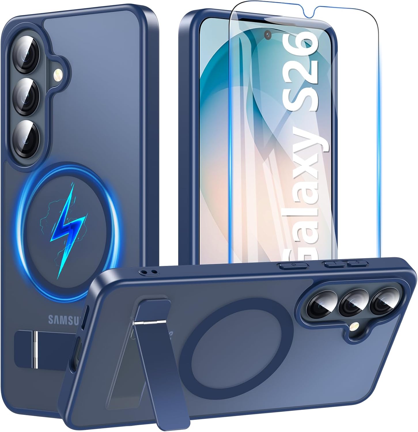 Detalle de Hensinple Samsung S26 Case with Stand and Magnetic Tech – Translucent Matte Blue