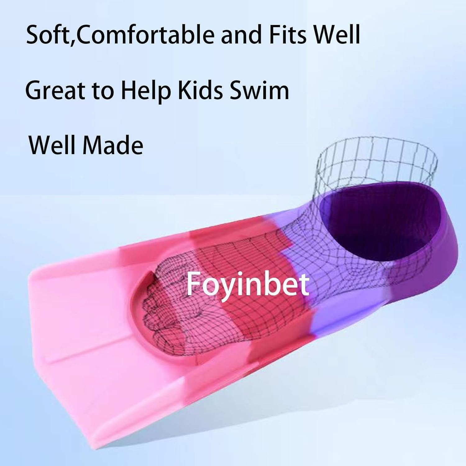 Detalle de Foyinbet Kids Swim Fins — Short Youth Flippers for Lap Training