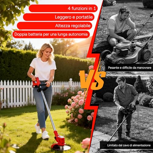 Thumbnail 7 de OUTIGO Decespugliatore a Batteria 800 W con Tagliaerba Elettrico, 4 lame e asta telescopica 71–106 cm