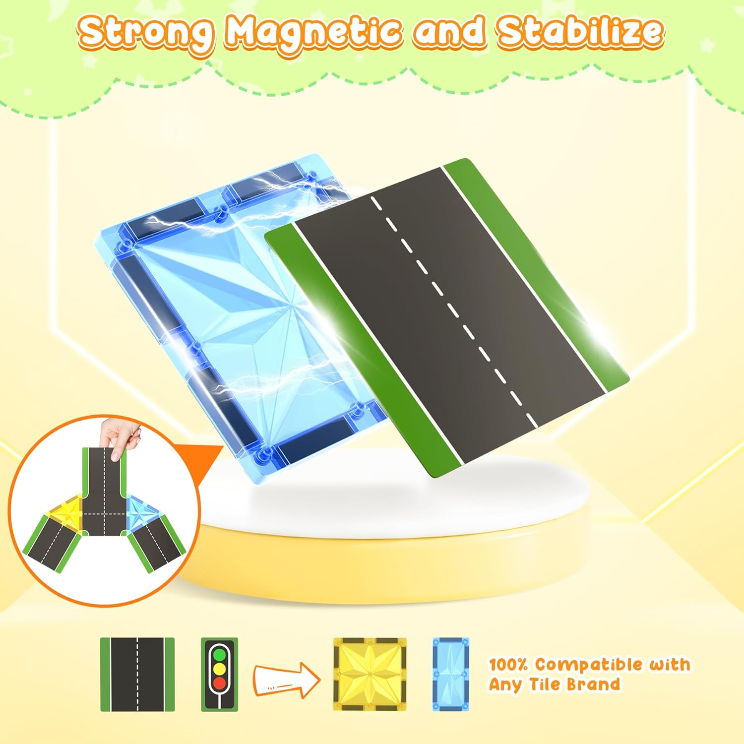 Thumbnail 3 de Perbabe 72 pezzi Costruzioni Magnetiche – Set educativo di strade e auto per bambini 3–8 anni