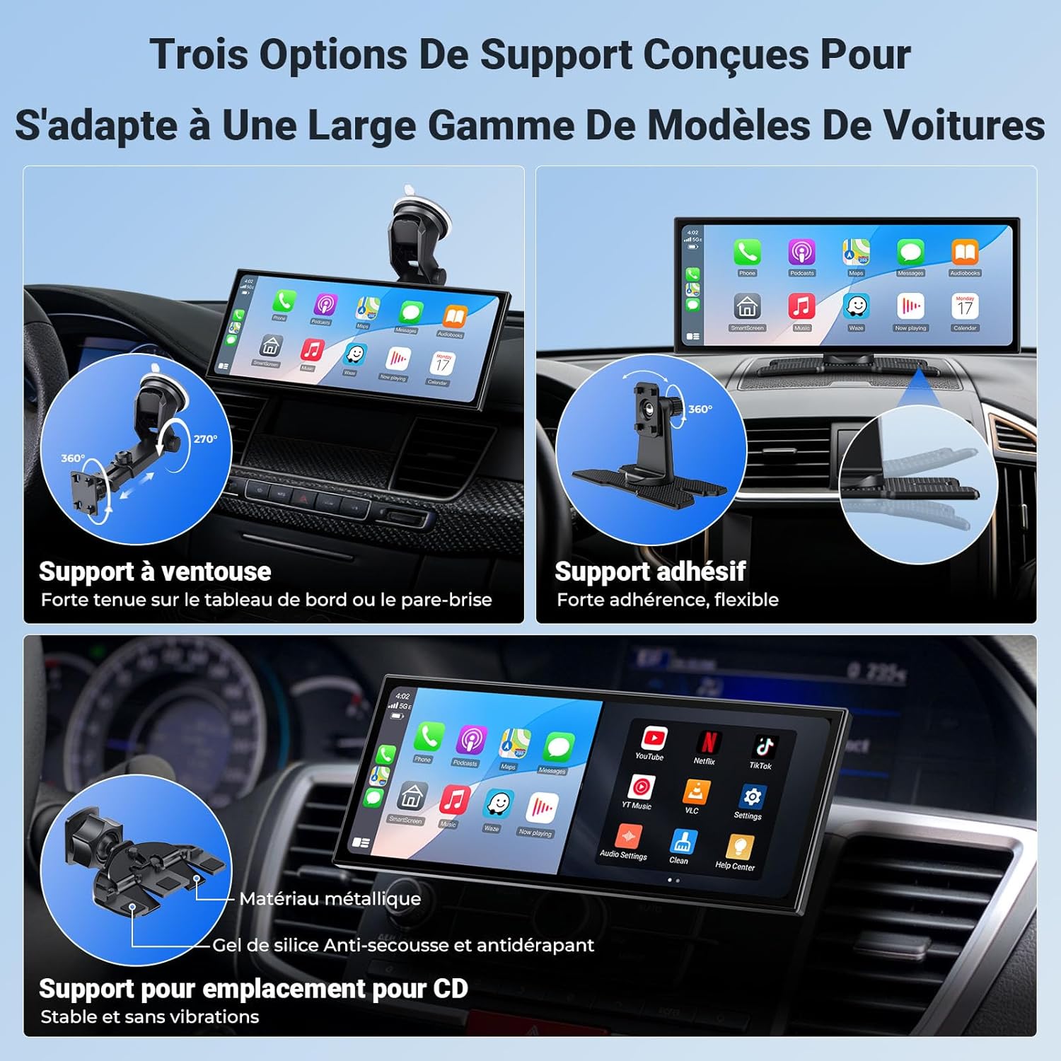 Detalle 2 de APHQUA Écran CarPlay Portable 11,5” HD – CarPlay Sans Fil, Android Auto et Caméra de Recul 1080P