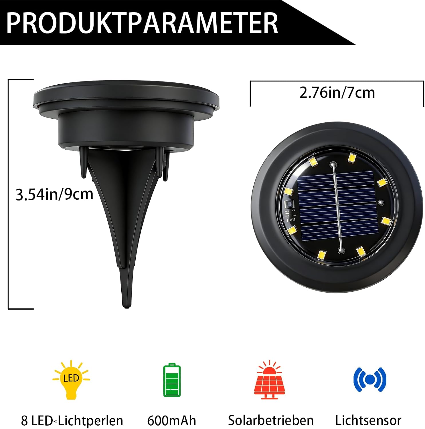 Detalle de Hqynss 8 Stück Solarbodenleuchten Außen – 8 LED, IP65, wasserdicht, langlebig
