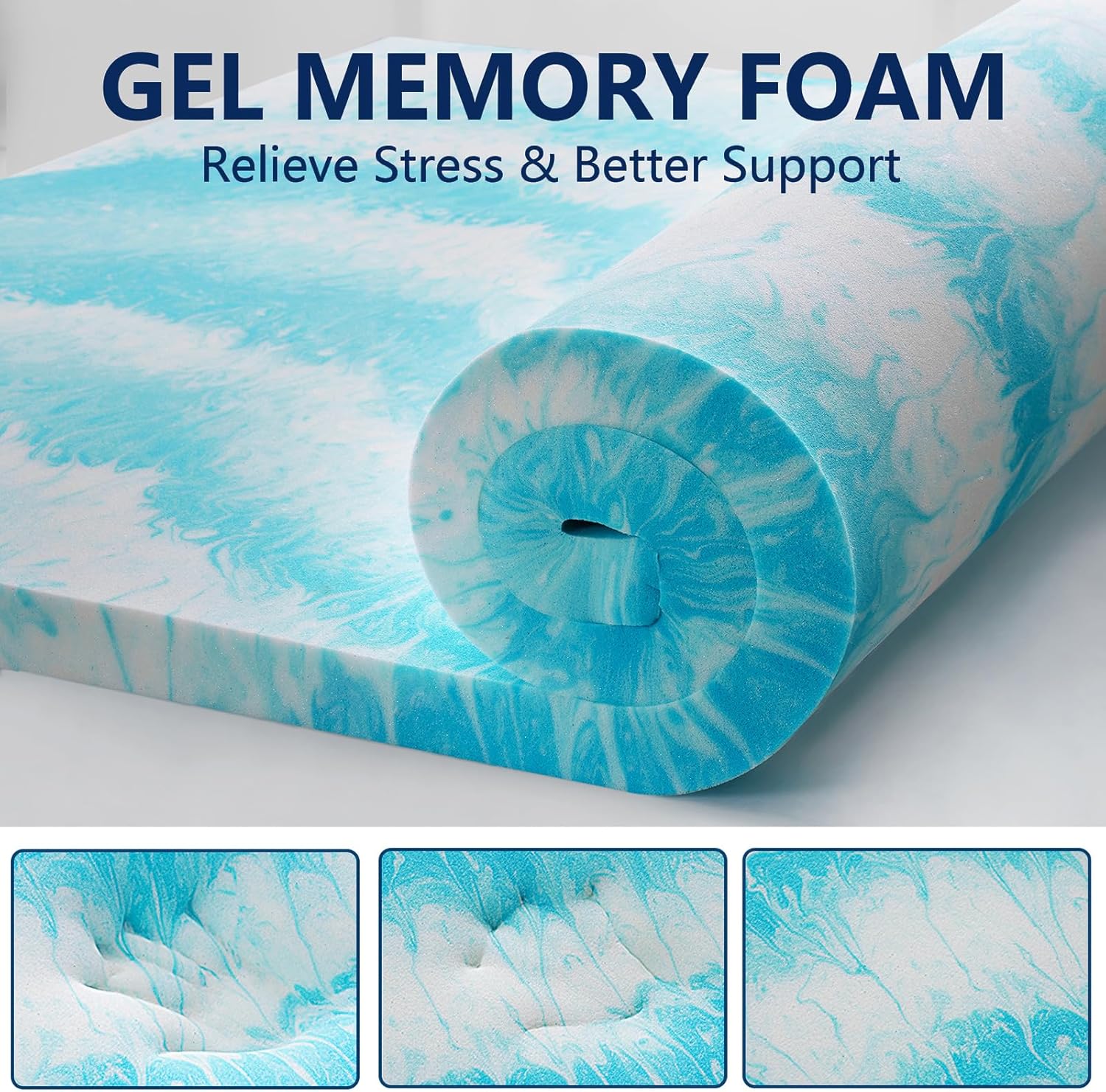 Detalle de PATSBA Dual-Layer Memory Foam Mattress Topper, Queen, Gel Foam & Quilted Pillow Top