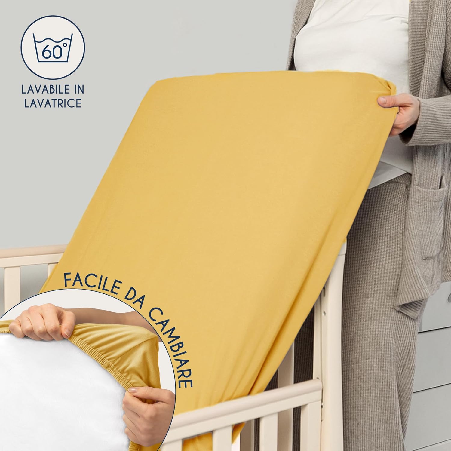 Thumbnail 5 de Dreamzie: Set 2 Lenzuolo con Angoli Cotone per Bambini 60x120/70x140 – Giallo, OEKO-TEX