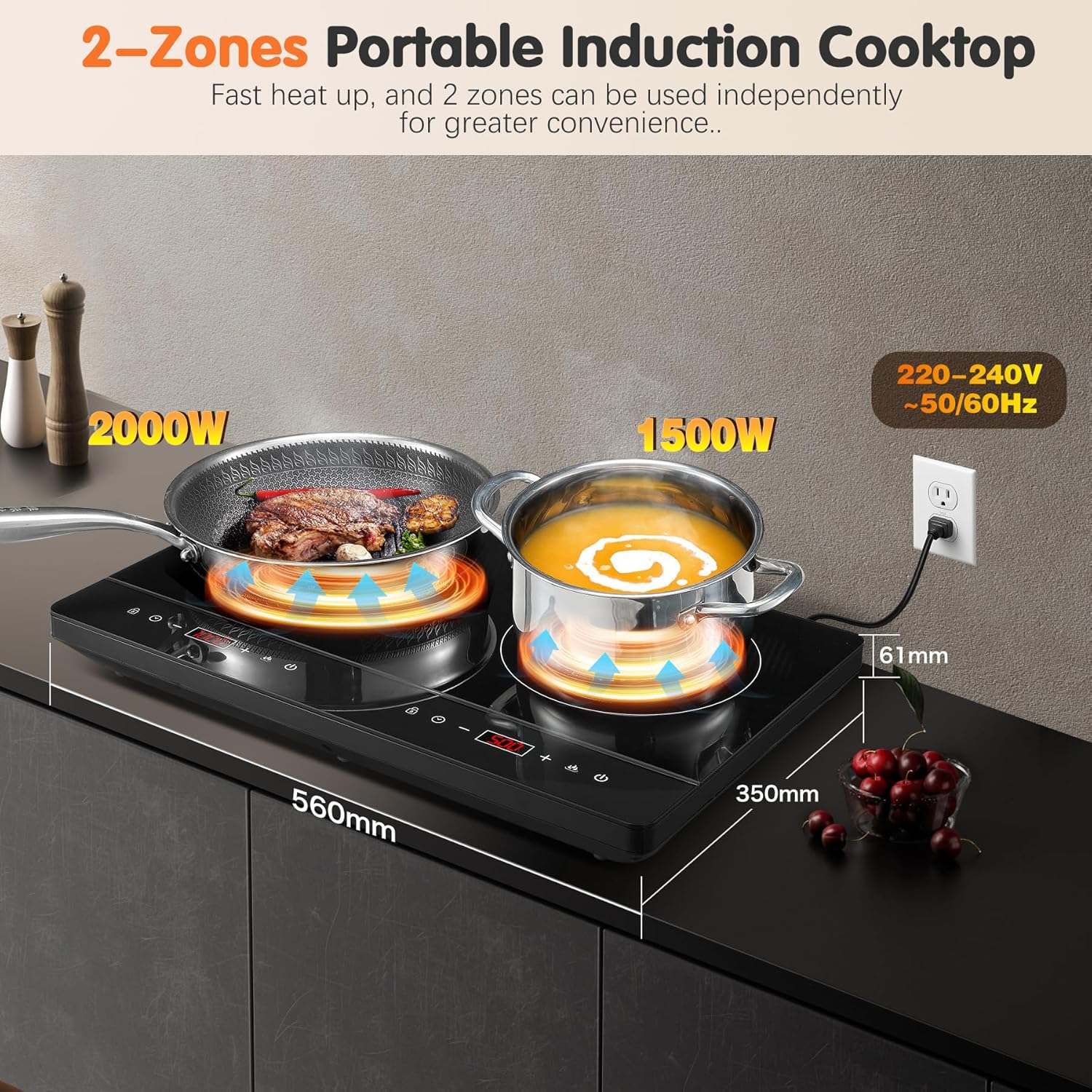 Thumbnail 1 de KICHPOWER Doppel-Induktionskochplatte mit 2 Zonen, 10 Stufen & 180-Min-Timer