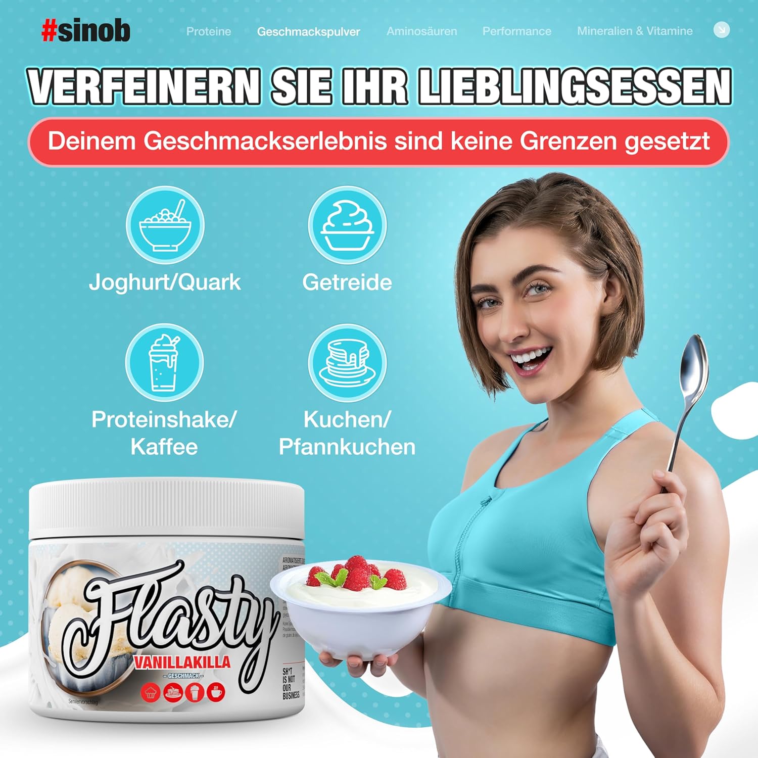 Thumbnail 6 de sinob Flasty Geschmackspulver Vanille – kalorienarm, glutenfrei und vegan