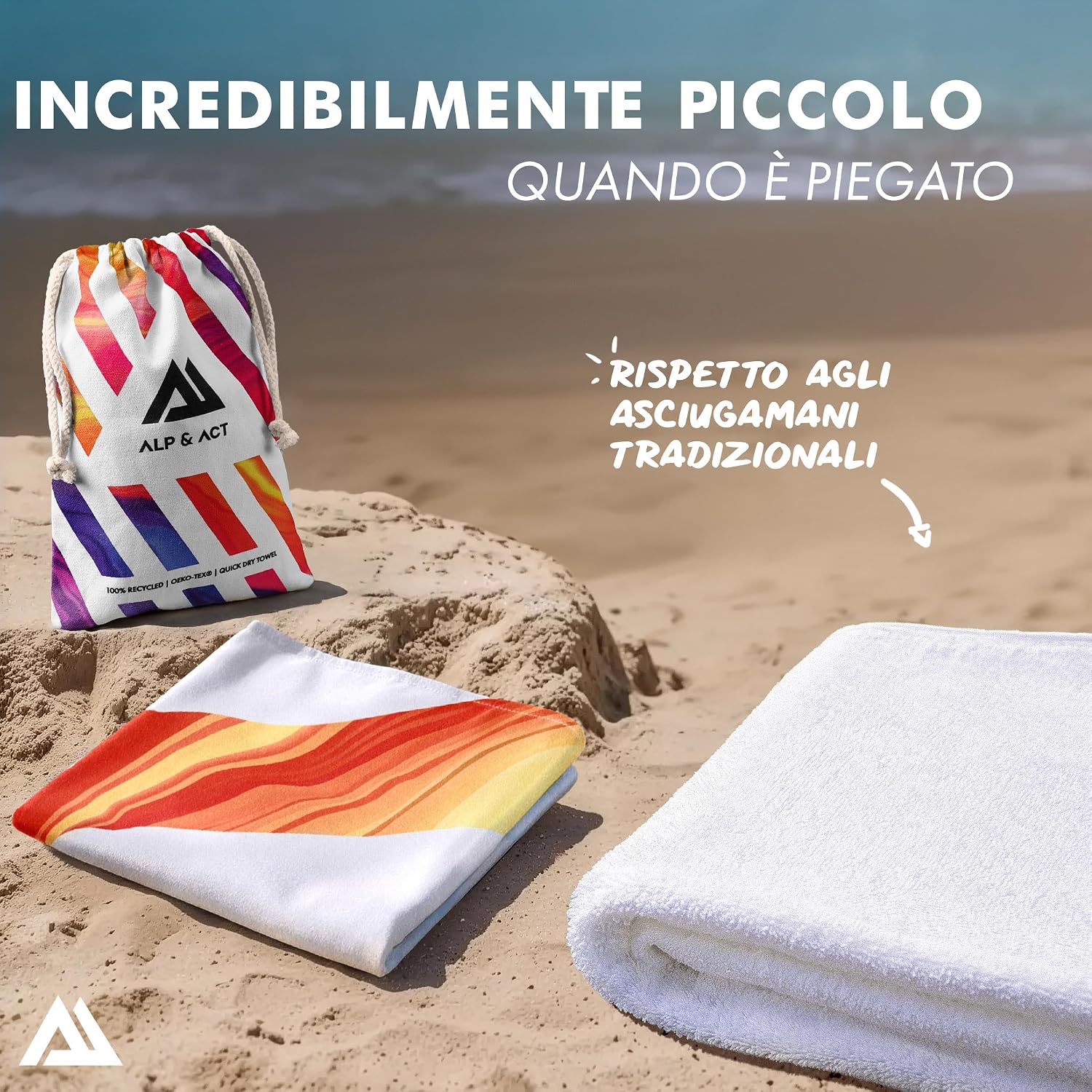 Detalle 2 de ALP & ACT Telo Mare XXL 200x90 cm – microfibra riciclata, ultra leggero e asciugatura rapida