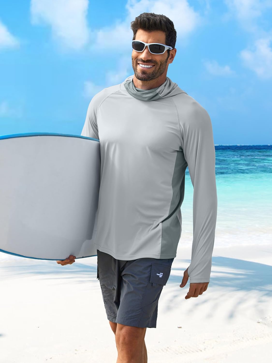 Detalle de PINSPARK Men’s Sun Protection Hoodie with Mask UPF 50+ Long Sleeve Shirt for Fishing, Hiking & Outdoor Wear
