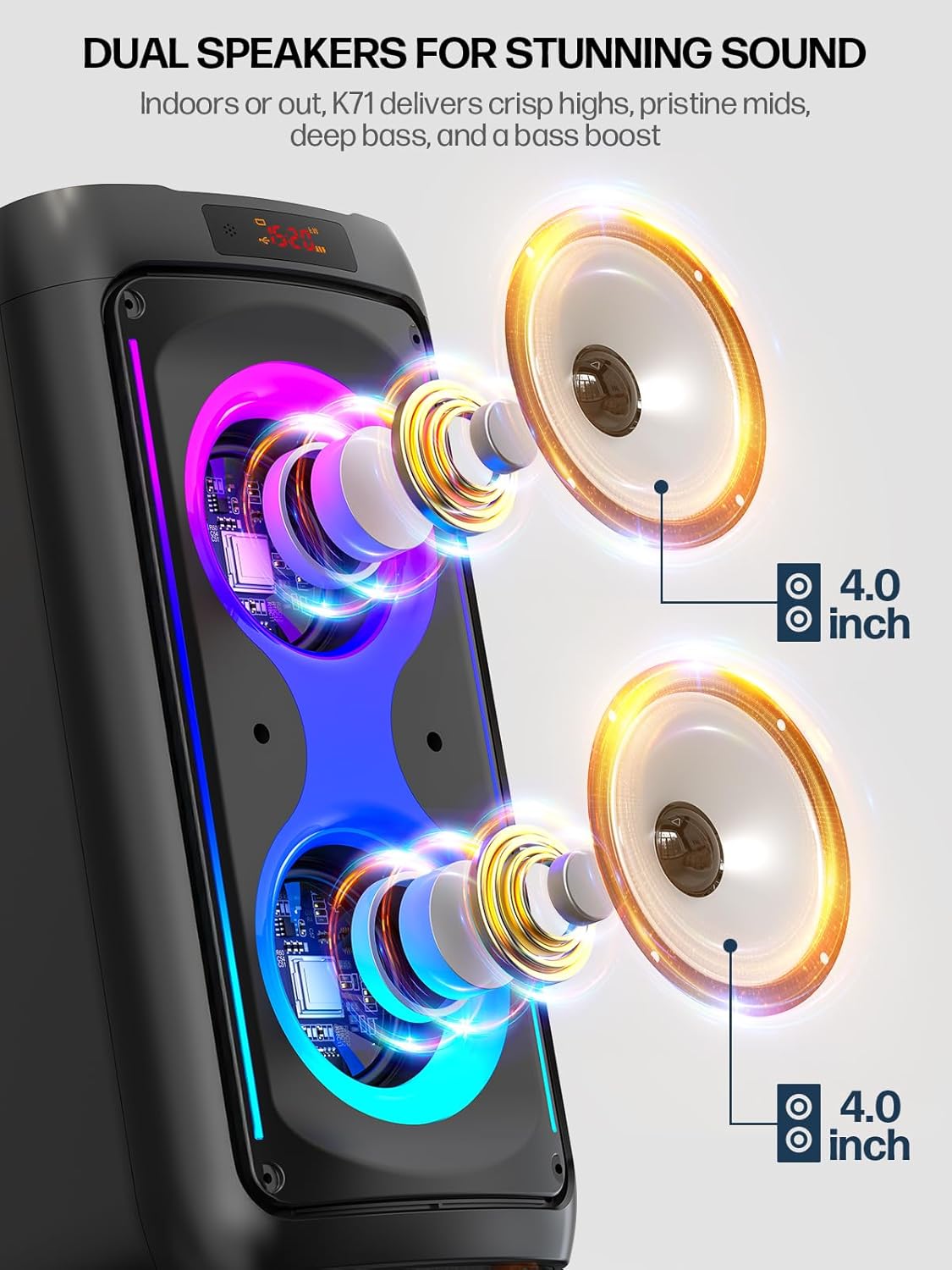Detalle de Karaoke Machine for Adults with 2 Wireless Microphones — Portable Bluetooth Speaker with LED Lights