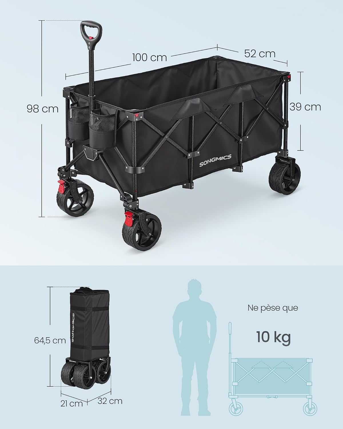 Thumbnail 6 de SONGMICS Chariot Pliable GFW200B101 — Chariot de Jardin 200 L, 150 kg, 4 Roues Amovibles