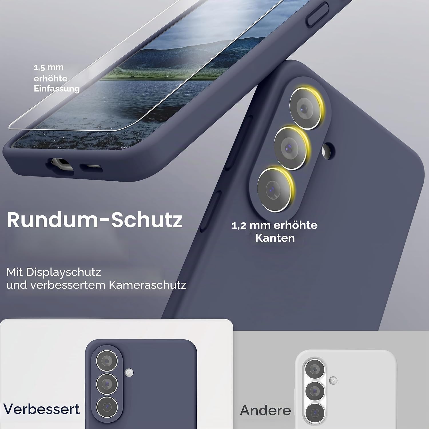 Detalle de INGIDO Hülle für Samsung Galaxy S26 Plus – Liquid Silikon Schutzhülle mit Kameraschutz, Mitternachtsblau (6,7 Zoll, 2026)