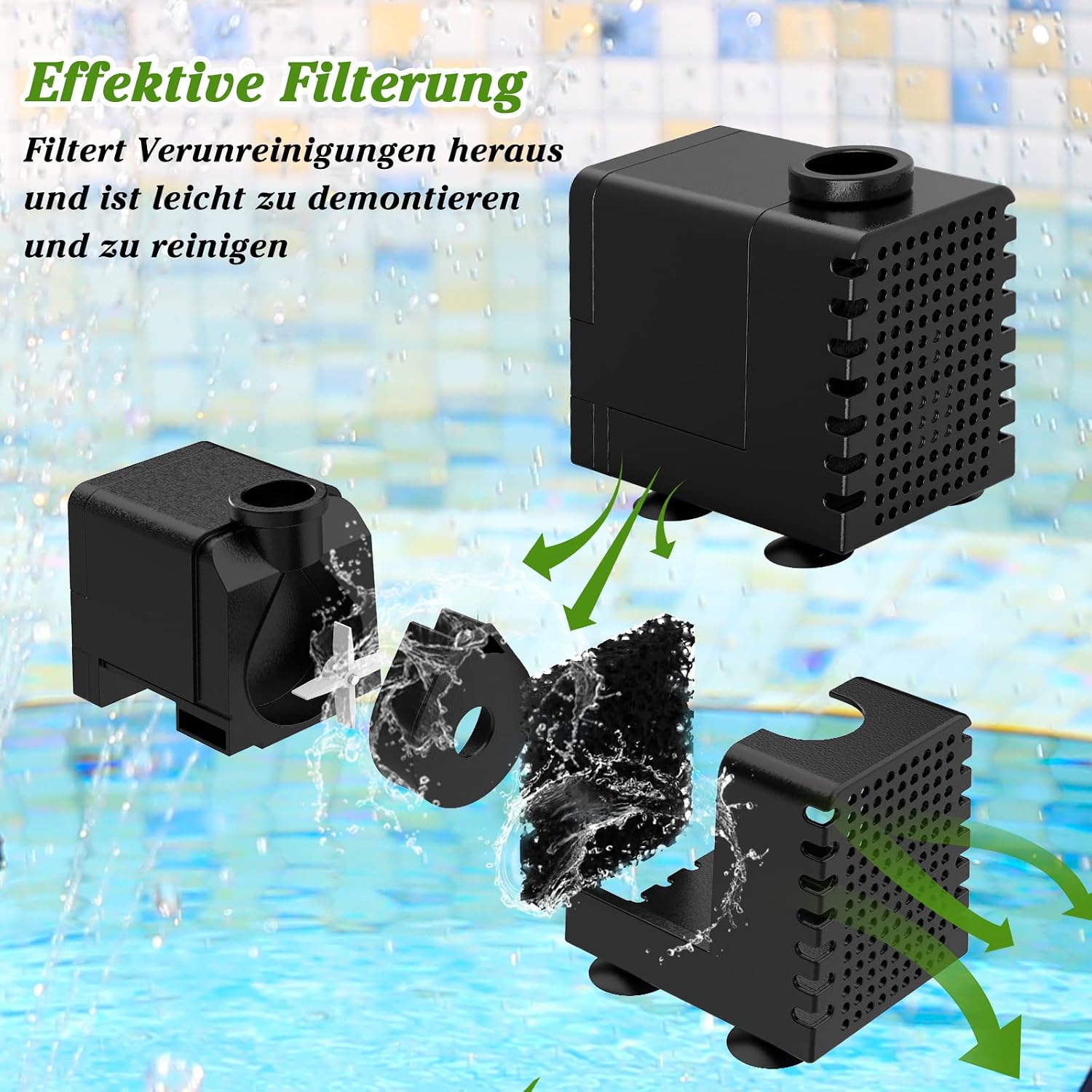 Detalle de AMZtime Solar Springbrunnen für Außen – 20W Solarpumpe mit verstellbarem Ständer und 6 Fontänenstilen