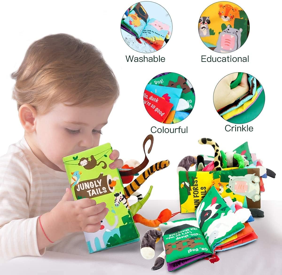 Detalle de beiens Quiet Book Set 0–6 Monate – 3 Stück Stoffbuch mit sensorischen Elementen
