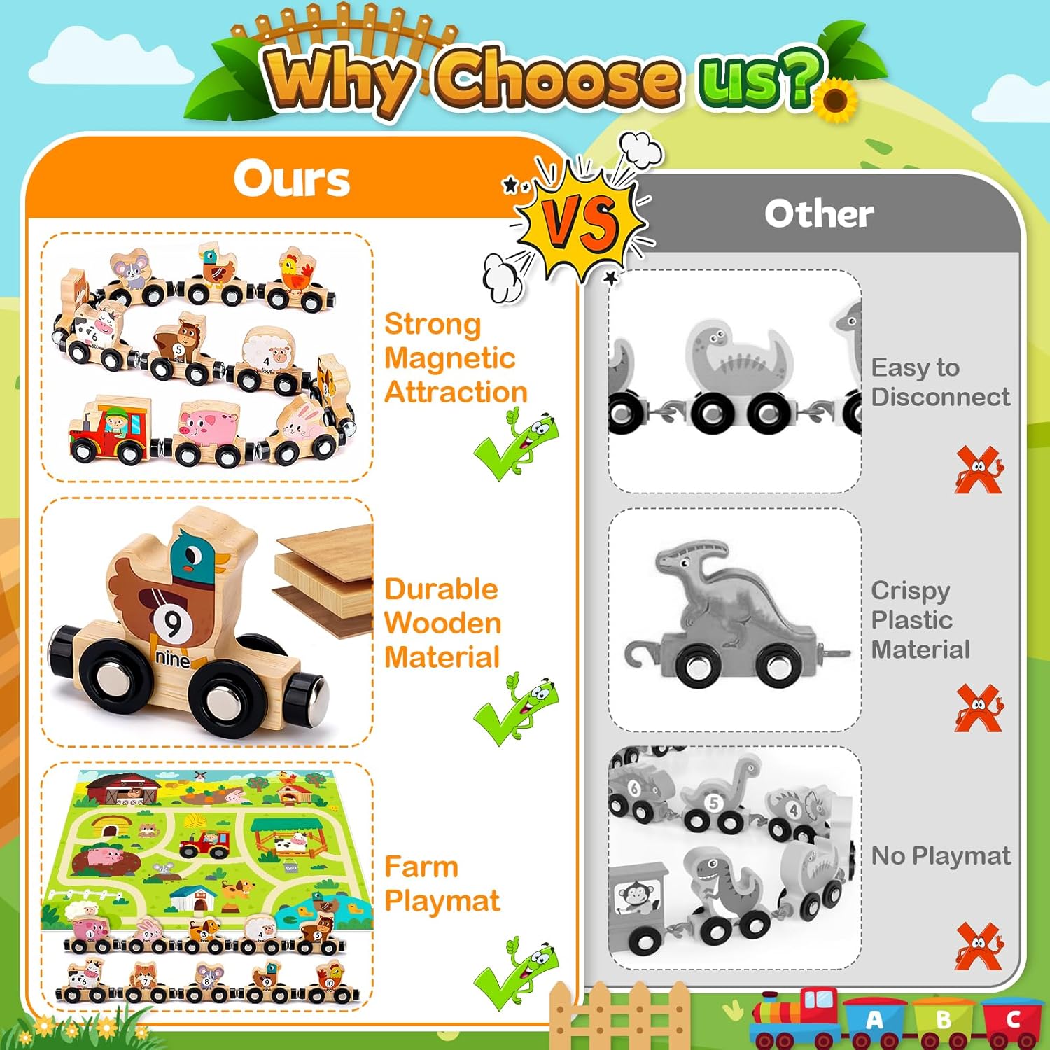 Detalle 2 de Magnetic Wooden Train Set Montessori 2โ4 yrs ๐