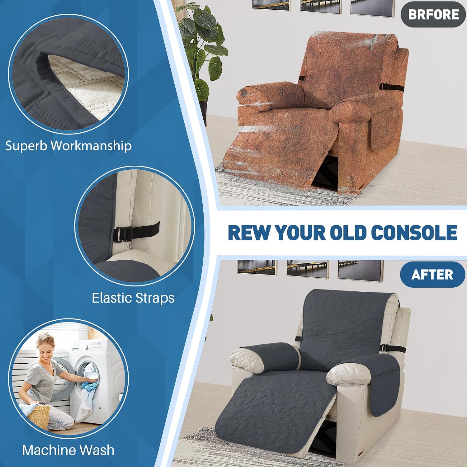 Thumbnail 6 de Ystyle Funda para sillón relax eléctrico 1 plaza gris oscuro