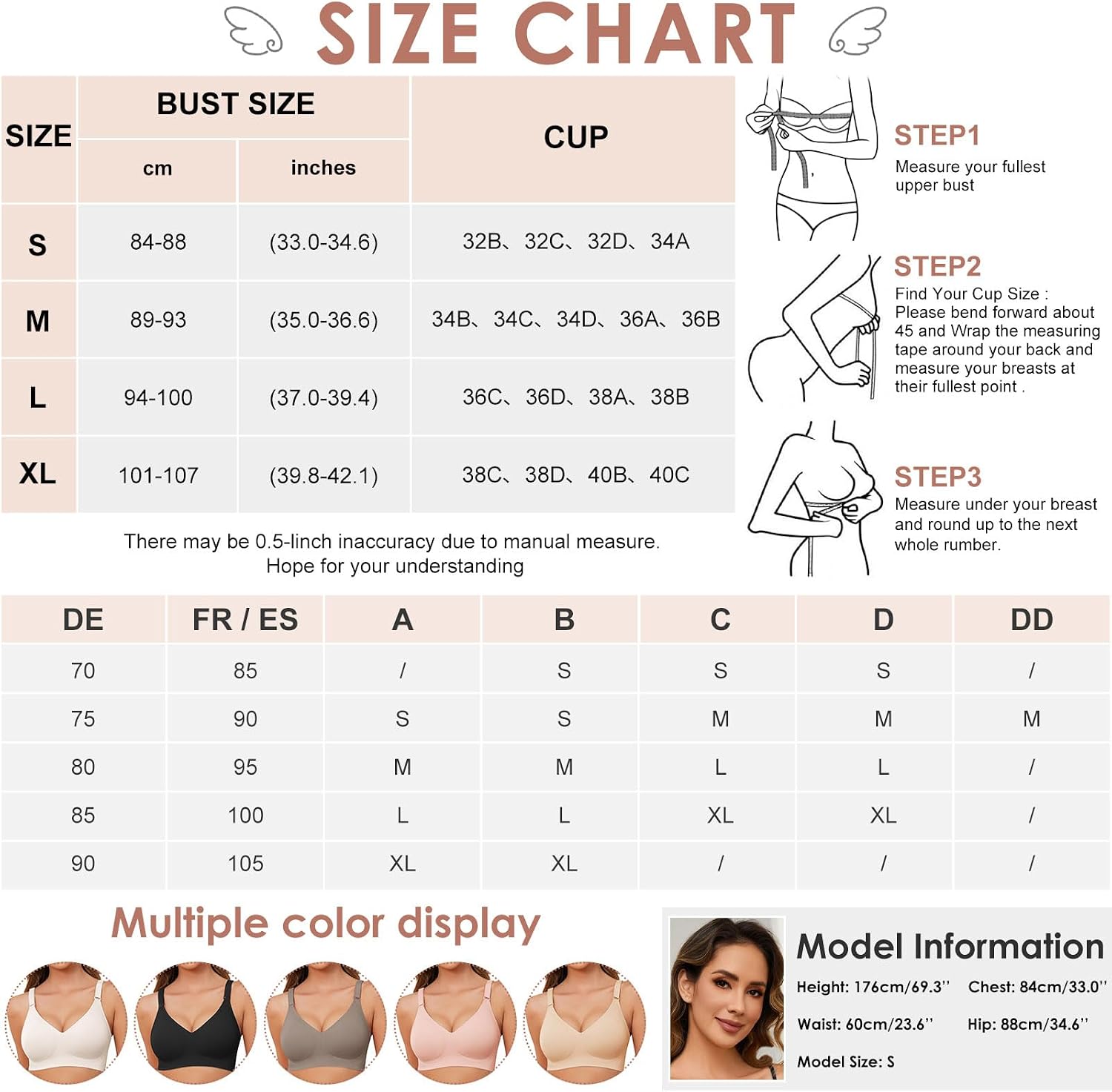Detalle 2 de TOMEEK Soutien-gorge femme sans armature sans couture push up invisible en élastomère doux, décolleté en V