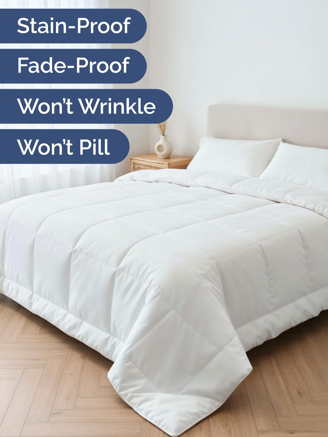 Detalle de King Size White Alternative Down Comforter — Warm, Lightweight, All-Season Hotel-Quality Bedding
