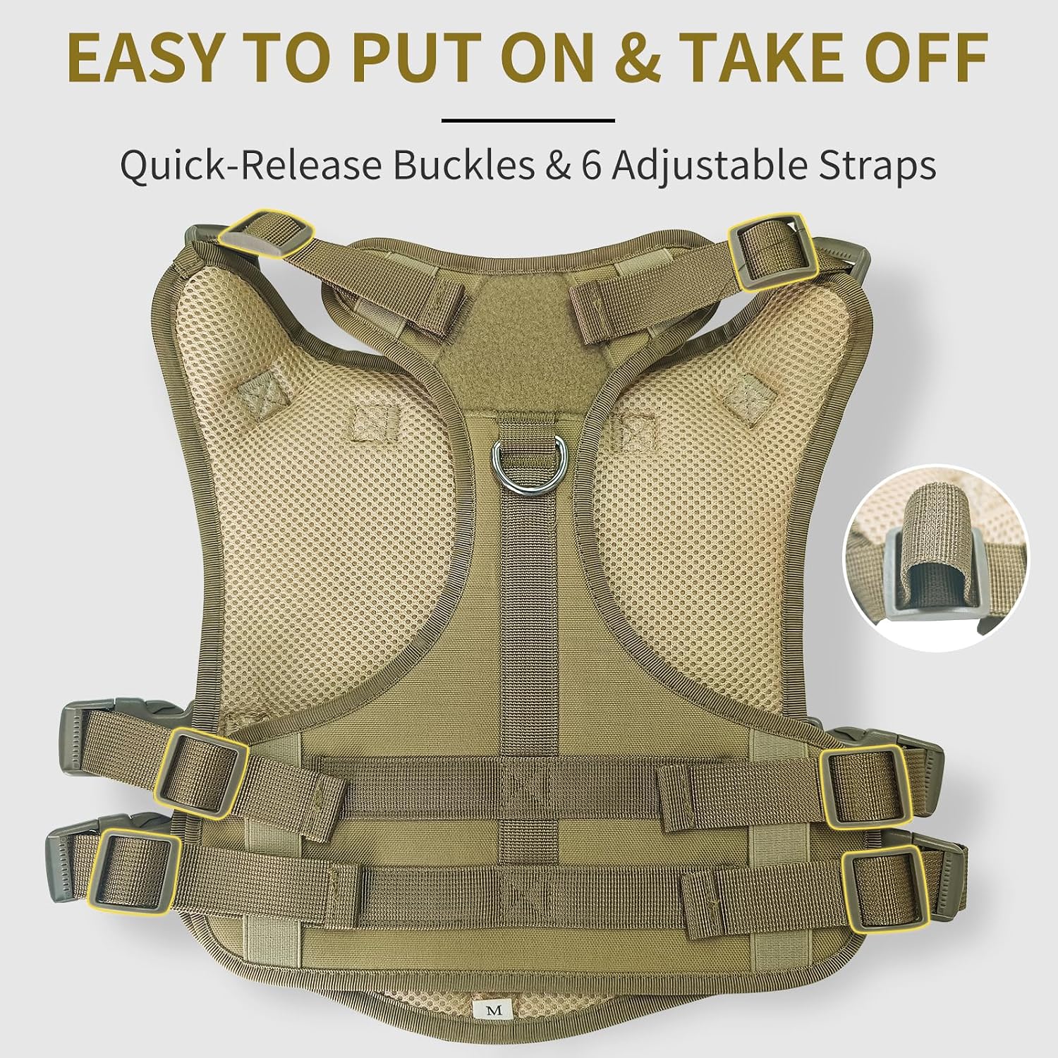 Thumbnail 4 de NARELECT NE-DC-511-L-KB Tactical Dog Harness, Khaki Nylon, 6-Buckle Design