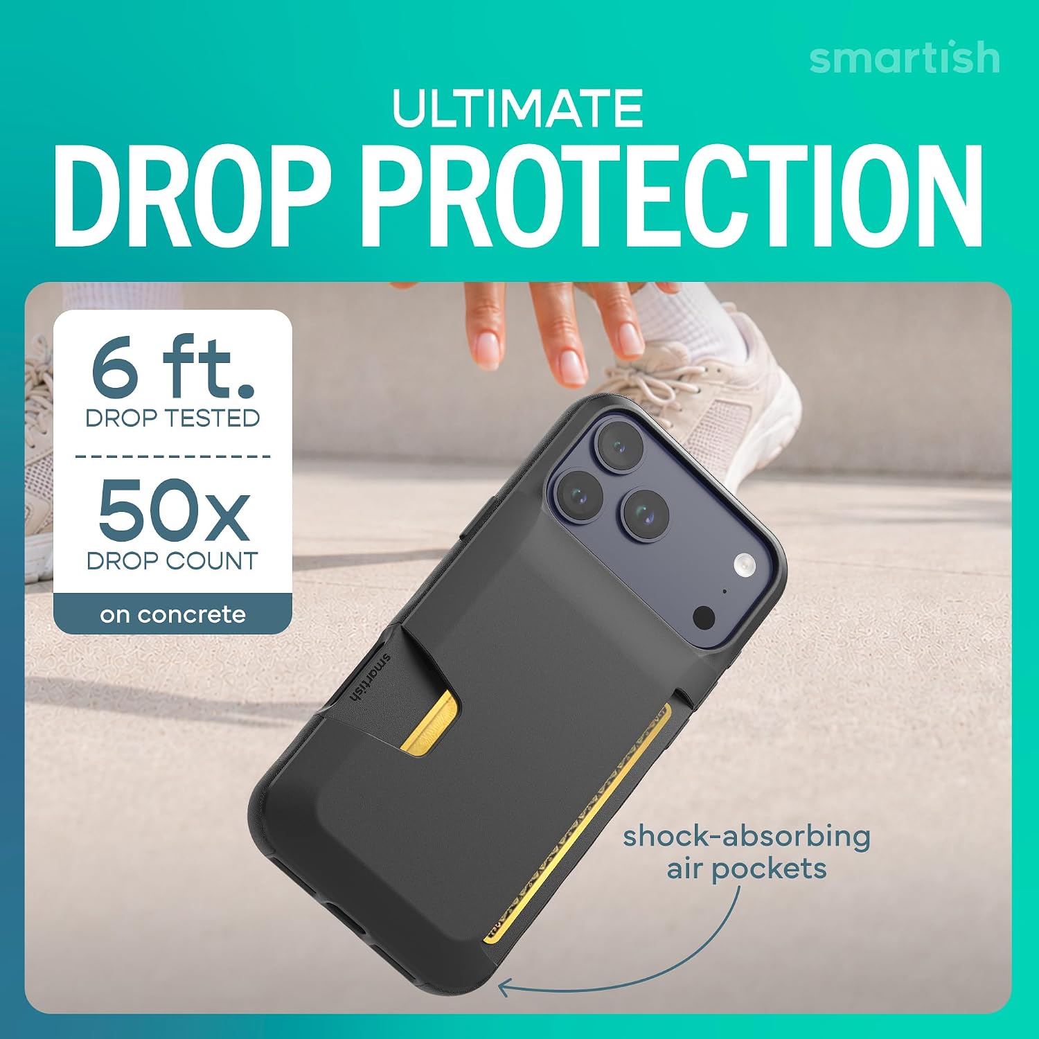 Detalle de Smartish iPhone 17 Pro Max Wallet Case 6ft drop test