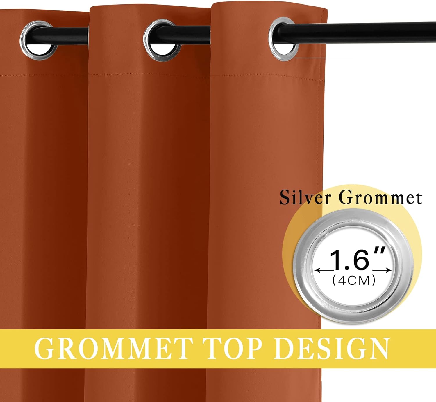 Thumbnail 2 de NICETOWN Blackout Burnt Orange Curtain for Bedroom, 52 x 63, 1 Panel with Grommet Top