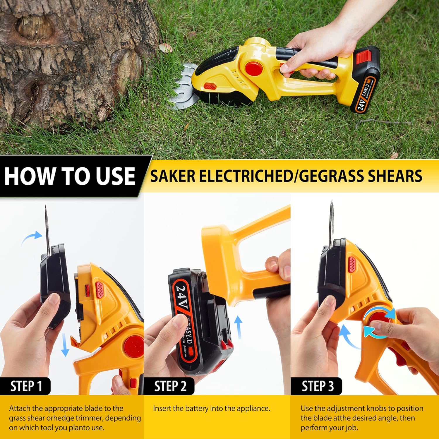 Thumbnail 4 de Cordless Hedge Trimmer 24V: 2-in-1 Grass Shear and Hedge Cutter, Portable Battery-Powered Garden Tool