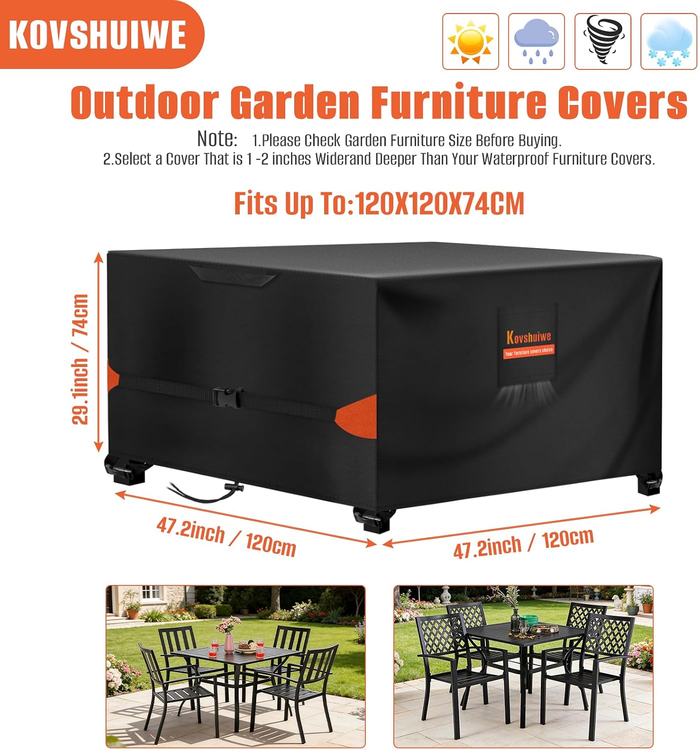 Detalle de Kovshuiwe Copertura Tavolo Giardino 120x120x74 cm – Protezione impermeabile e anti-UV per tavoli e sedie da esterni