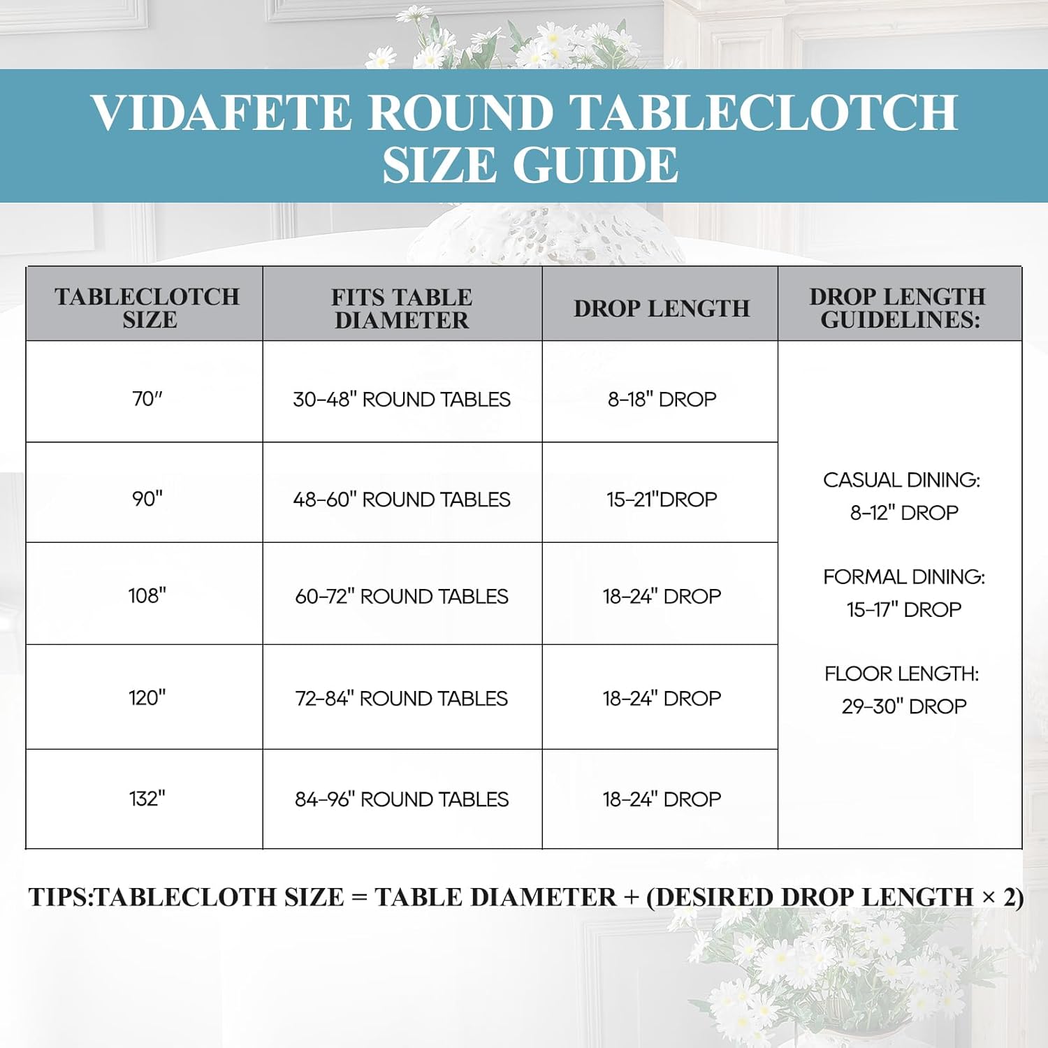 Detalle 2 de VidaFete Round Tablecloth (132-inch) — 10 Pack Polyester Table Cover, Stain & Wrinkle Resistant (White)