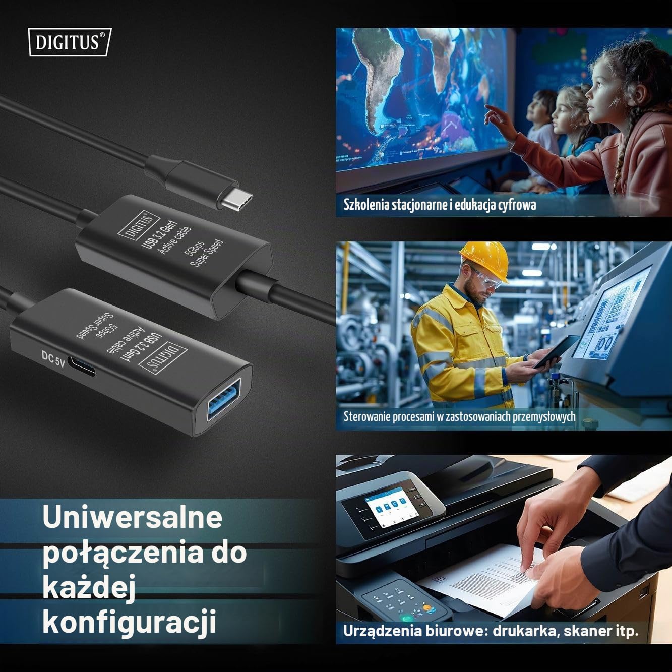 Detalle 2 de DIGITUS DA-70139-2 – aktywny przedłużacz USB 3.2 Gen1, 10 m, 5 Gbit/s