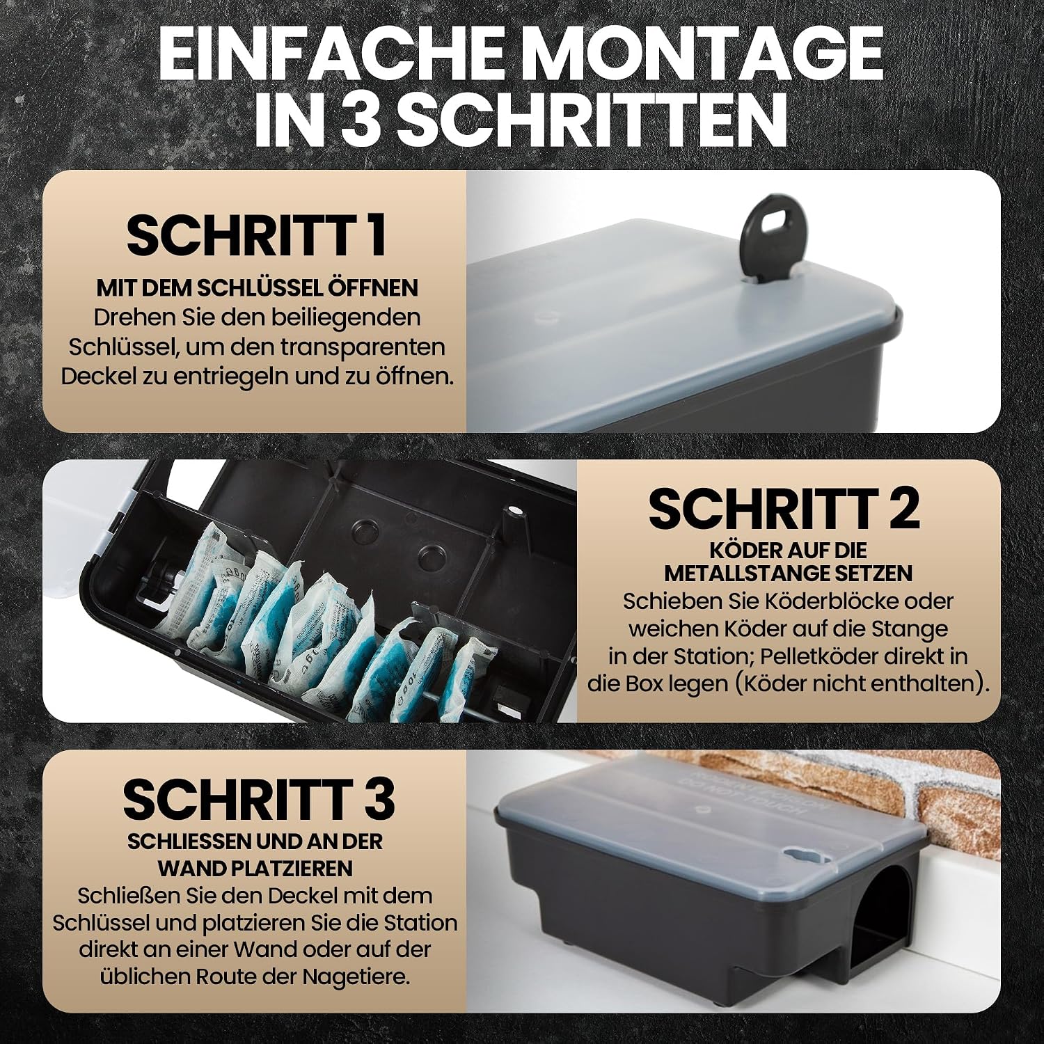 Detalle de Köder-Discount Rattenfalle für Giftköder – 4 abschließbare Köderboxen mit klarem Deckel