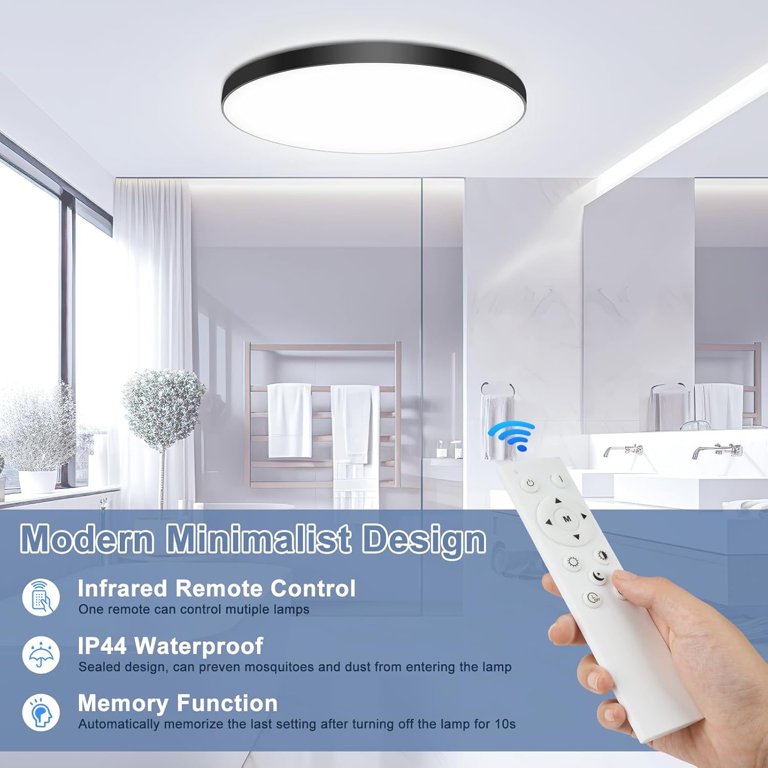 Thumbnail 4 de OUILA Deckenlampe LED Flach 28 cm Ø, dimmbar, IP44 | Fernbedienung, 3000K–6500K, 24W, 2000 lm