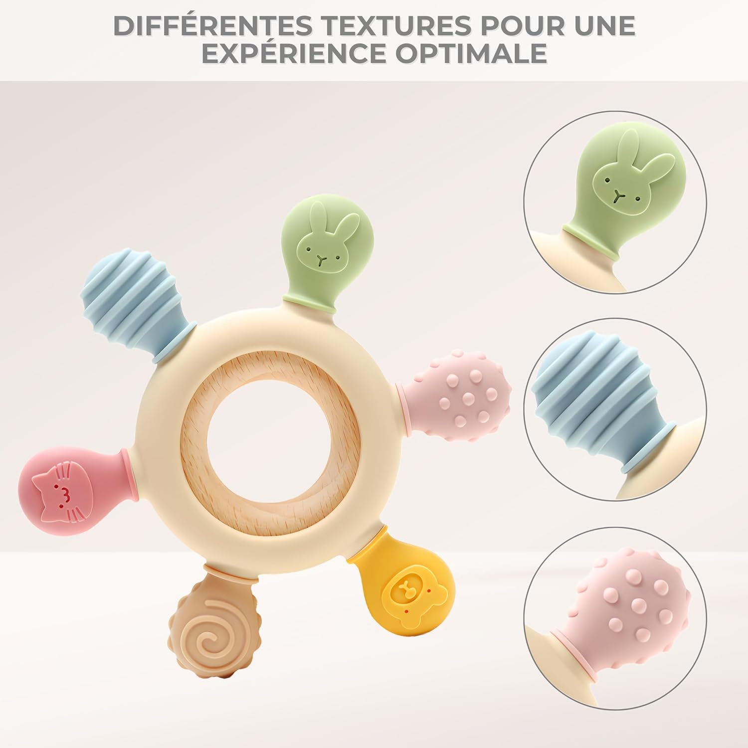 Detalle 2 de CAJA anneau de dentition bébé silicone et bois