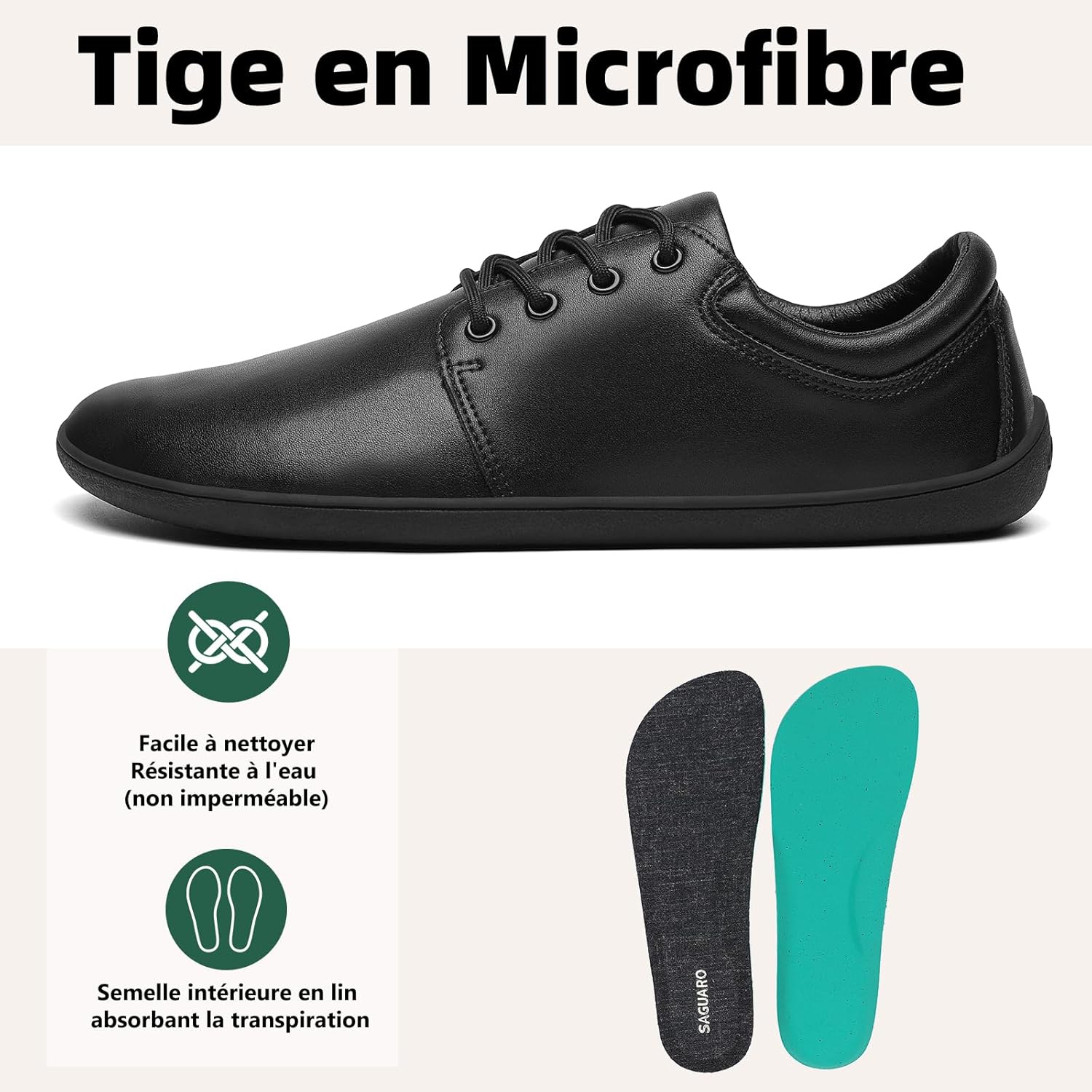 Detalle de SAGUARO Chaussures Minimalistes Barefoot Homme - Noble II, Large Toe Box, Tailles 36-48