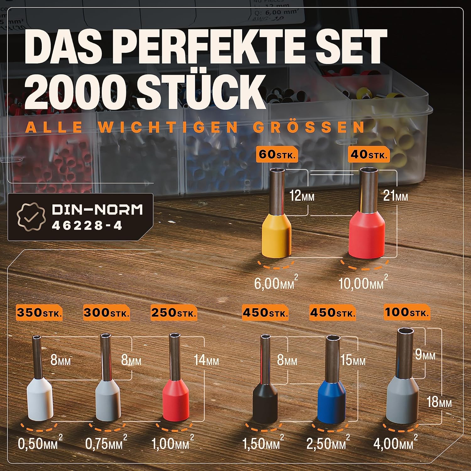 Thumbnail 3 de BAURIX Crimpzange mit 2000 Aderendhülsen Set – Ergonomische Aderendhülsenzange mit Kraftregler für 0,25–10 mm² (PERSEUS 4-Kant)