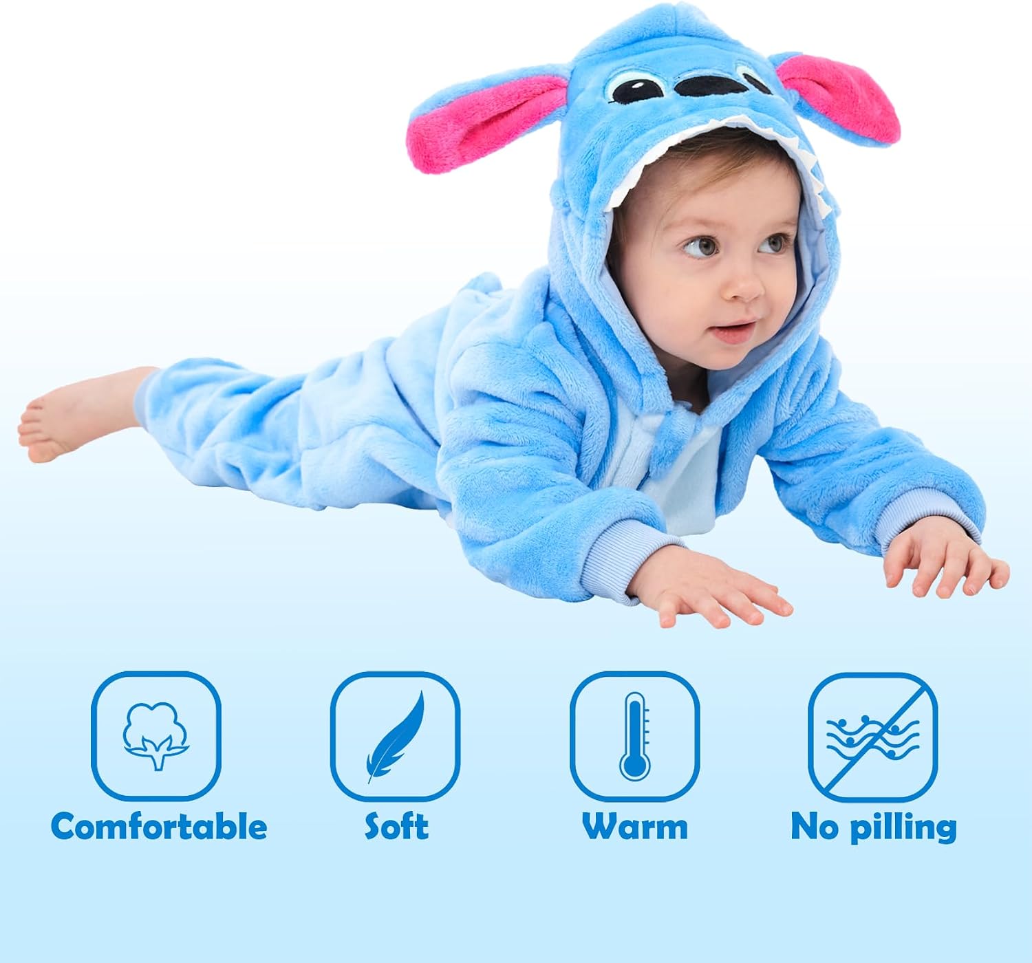 Detalle 2 de SCOPUCI Baby Animal Onesie Pajamas, Flannel Fleece Costume with Hood and Full-Length Zipper