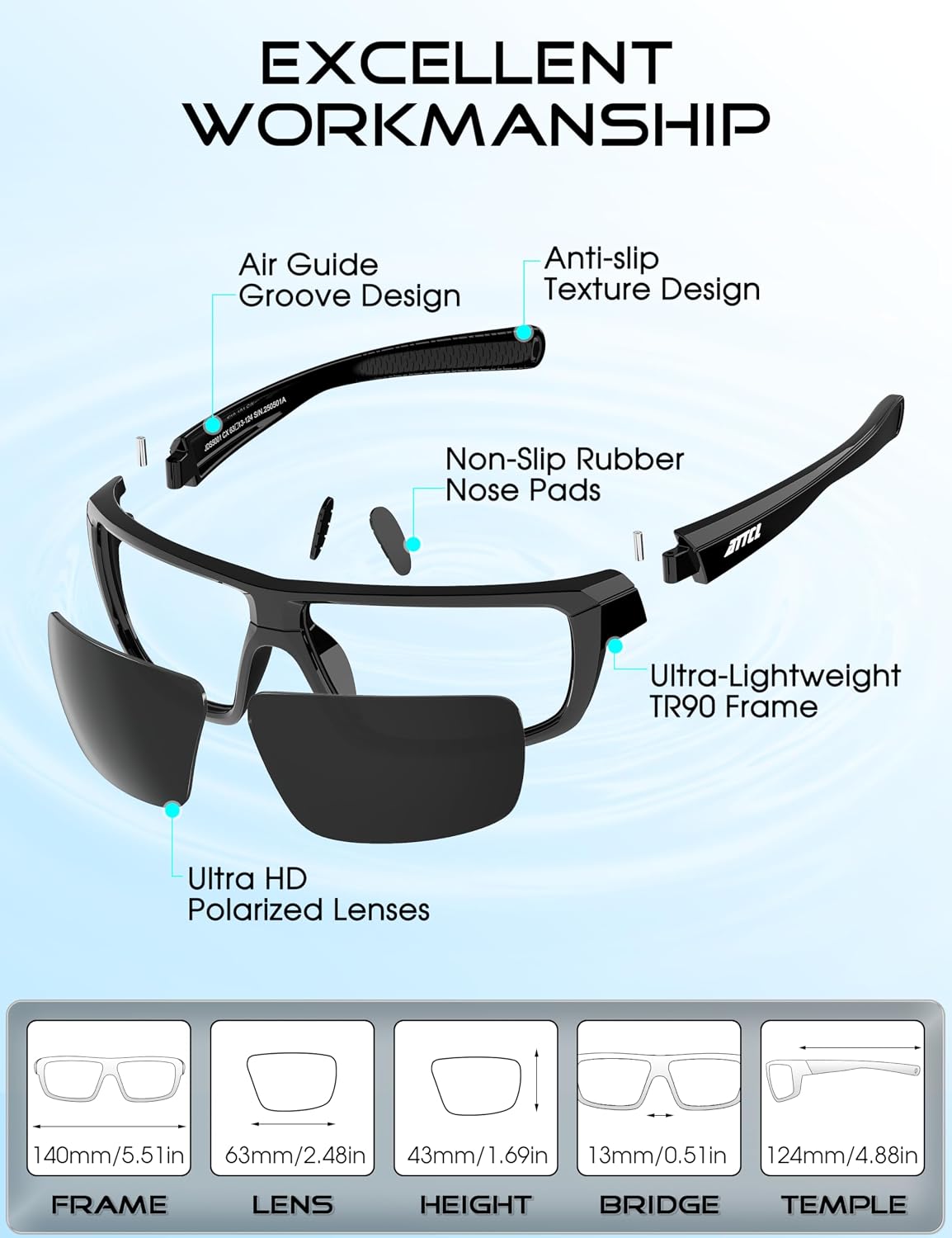 Thumbnail 6 de ATTCL Polarised Sunglasses for Running: UV400 TR90 Lightweight Sports Glasses